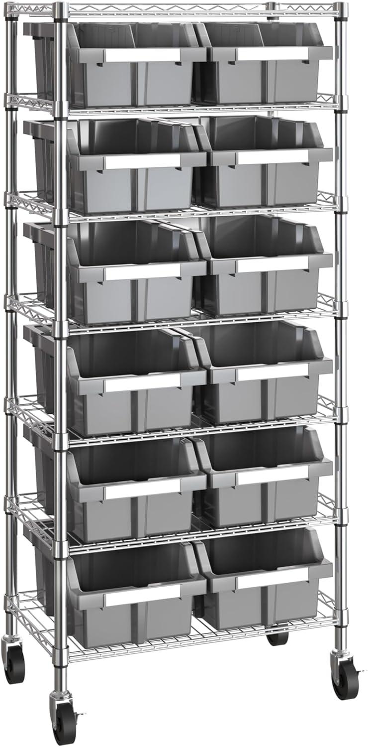 Seville Classics 7-Tier NSF 12-Bin Rack, 24" W x 14.25" D x 56" H, Gray