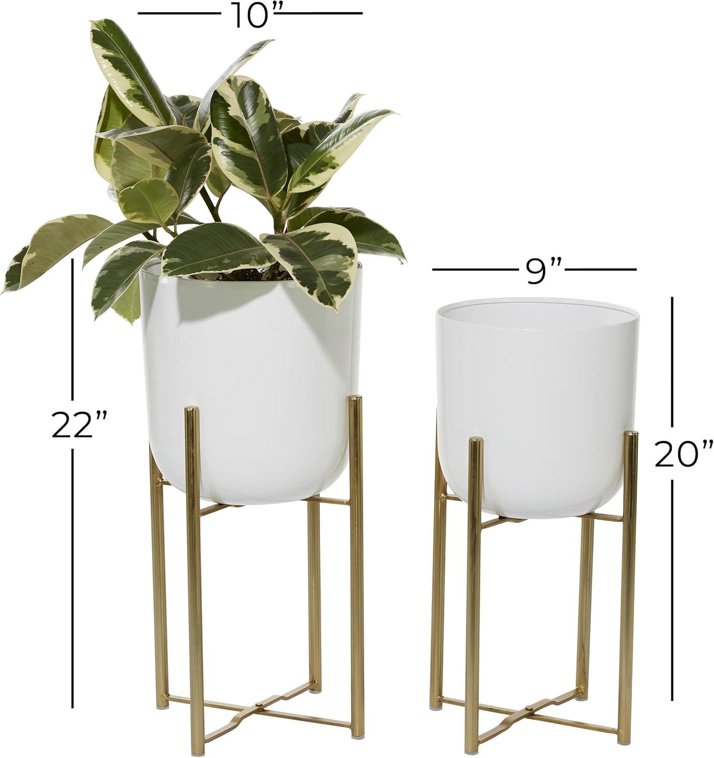 CosmoLiving by Cosmopolitan 20", 22"H Indoor Outdoor Dome White Metal Planter with Removable Stand (2 Count)