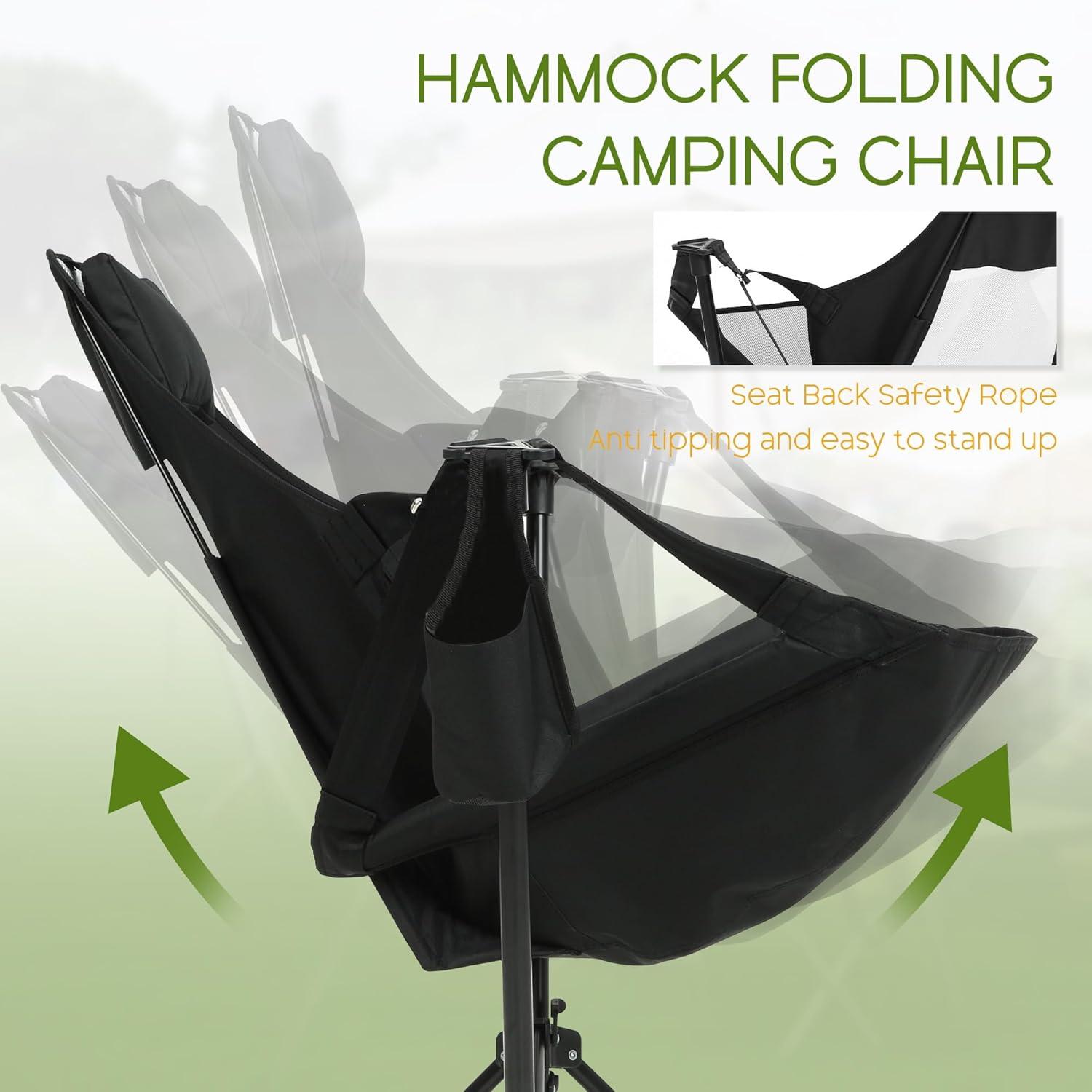 Hammock Camping Chairs Set of 2- Portable Swinging Hammock Chairs for Adults with Stand and Storage Bag, Oversized Folding Rocking Chairs for Lawn Camp Fishing Hiking, Black