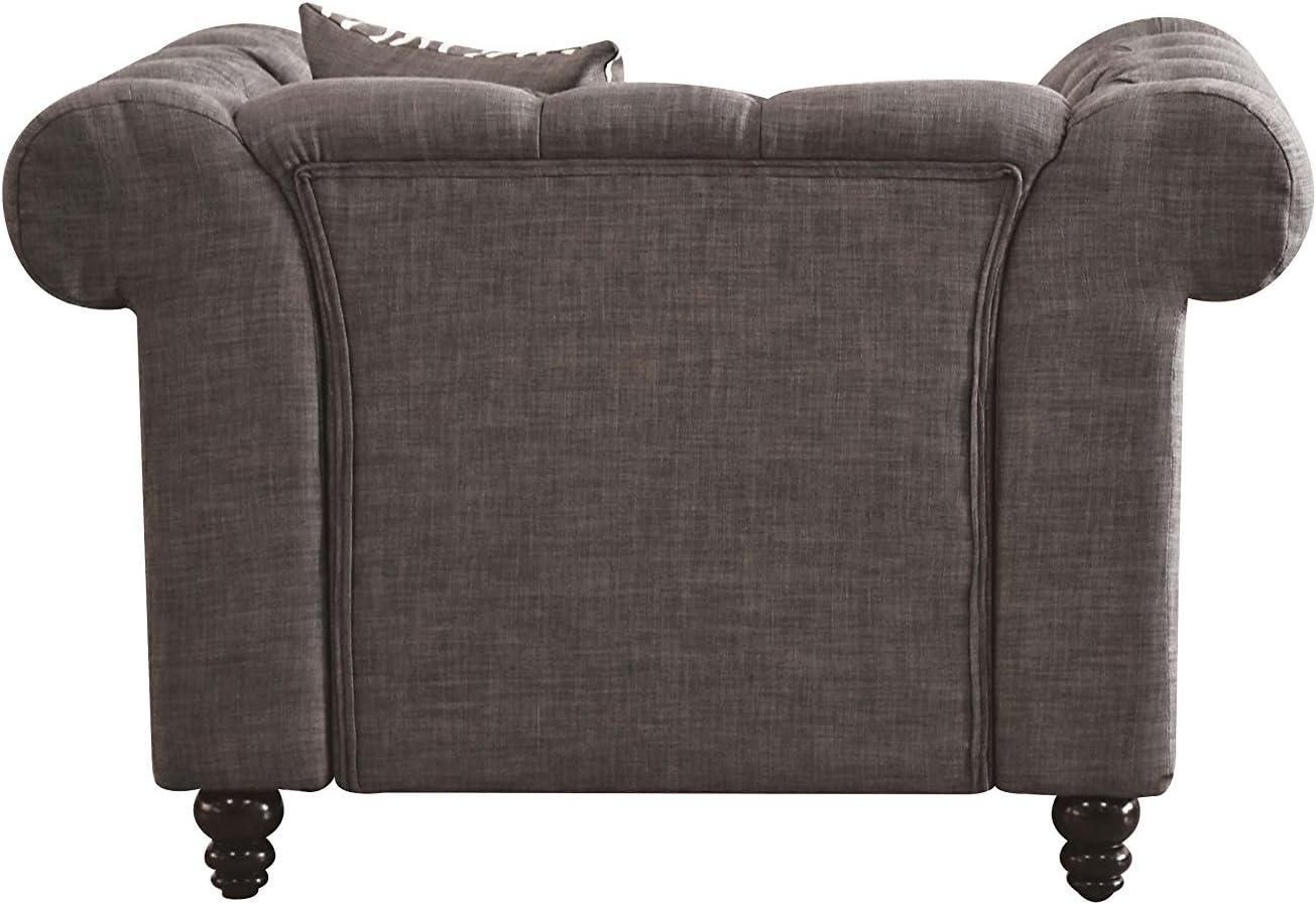 ACME Aurelia Tuxedo Tufted Arm Chair with Nailhead Trim in Brown Fabric