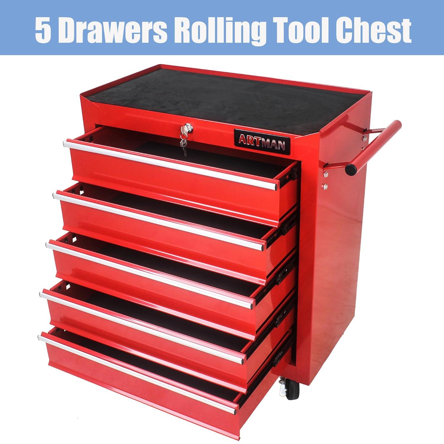 Yesurprise 12.99'' W 5 -Drawer Steel Job Site Storage with Wheels