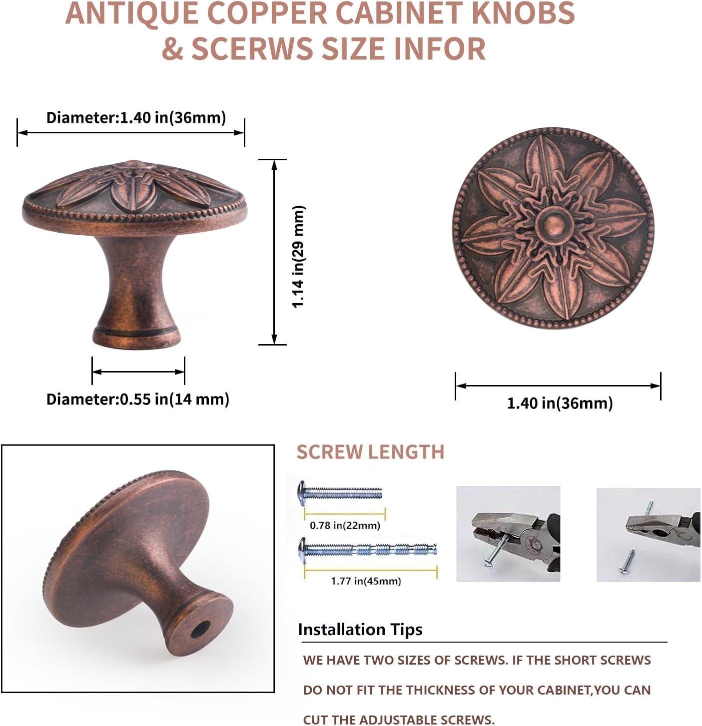 10 Pack Antique Brass Cabinet Knobs Vintage,1.4" Decorative Vintage Cabinet Hardware Handles for Cabinets and Drawers, Brass Kitchen Cabinet knobs Dresser Knobs Drawer Pulls