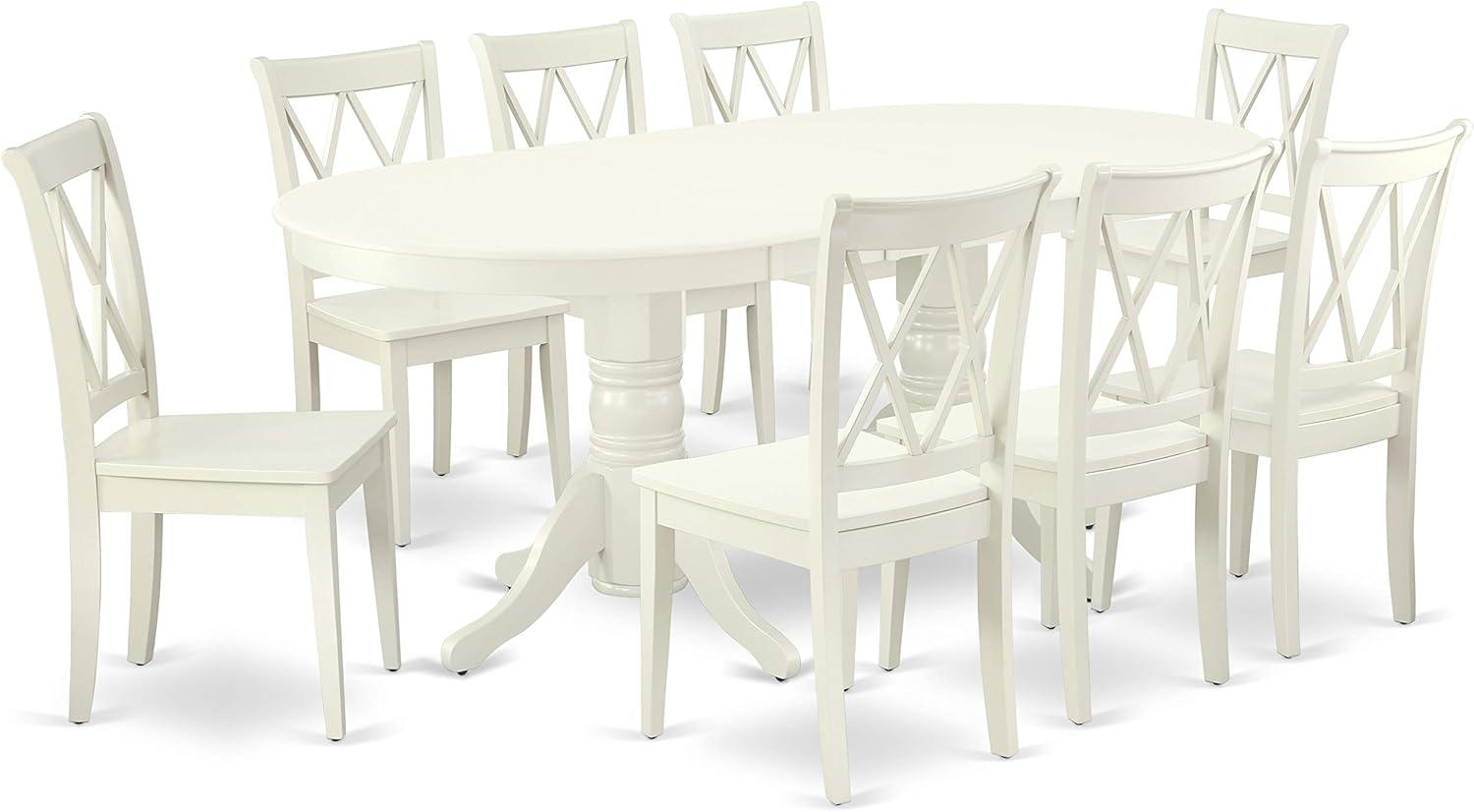 East West Furniture Vancouver 9-piece Wood Dining Room Set in Linen White