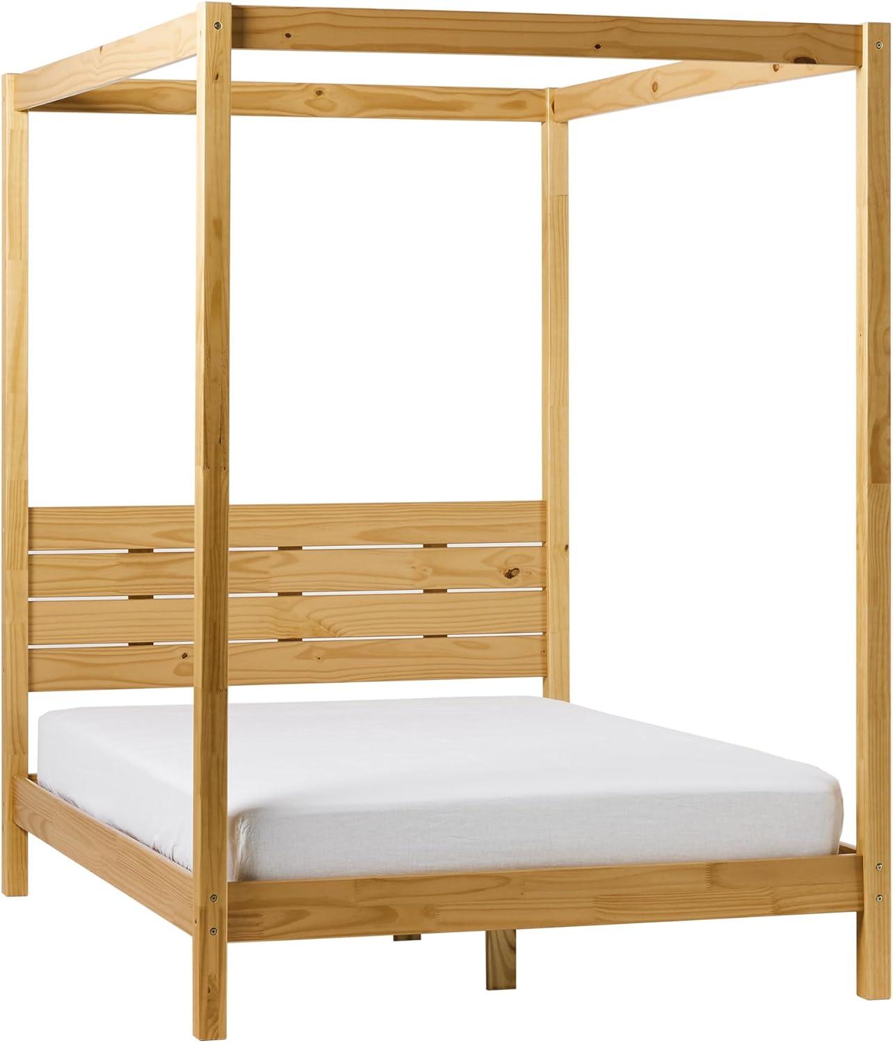 Walker Edison Minimalist Solid Wood Canopy Full Bed, Natural