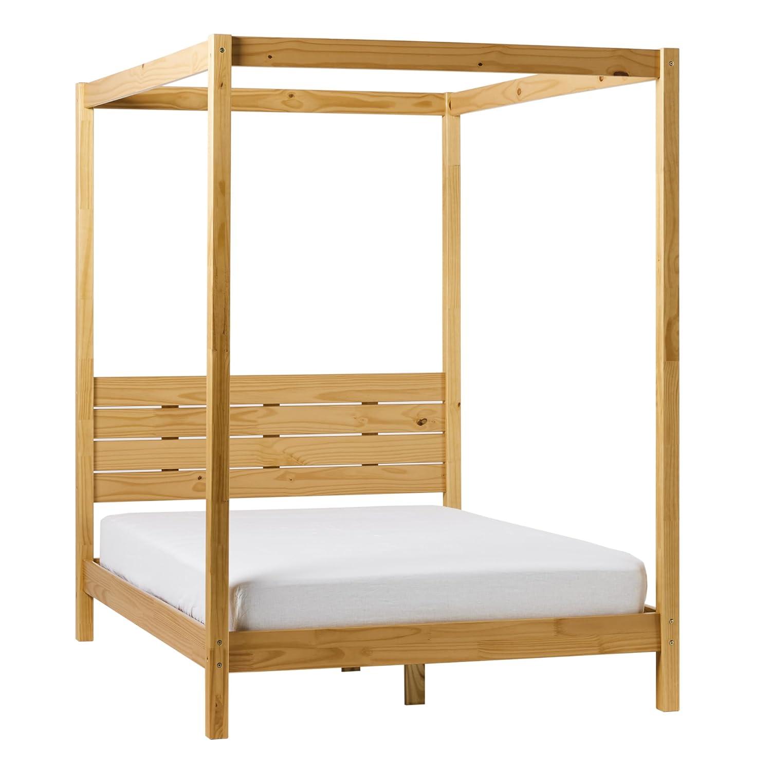 Walker Edison Minimalist Solid Wood Canopy Full Bed, Natural