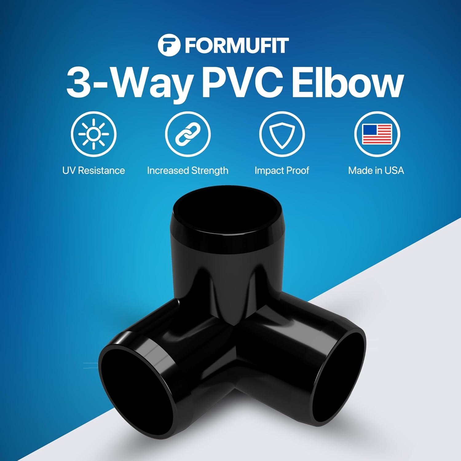 FORMUFIT 1/2" 3-Way Elbow Furniture Grade PVC Fitting in White, Made In USA, UV-Resistant, Impact-Proof, 0.840" Actual Socket Diameter (10-Pack) - F0123WE-WH-10