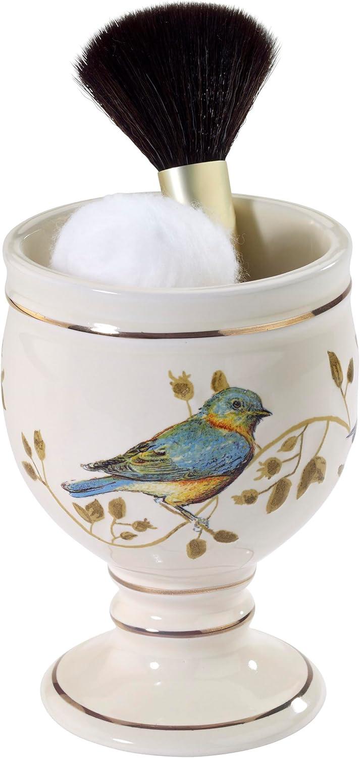 Ivory Ceramic Tumbler with Gold Trim and Bird Motif