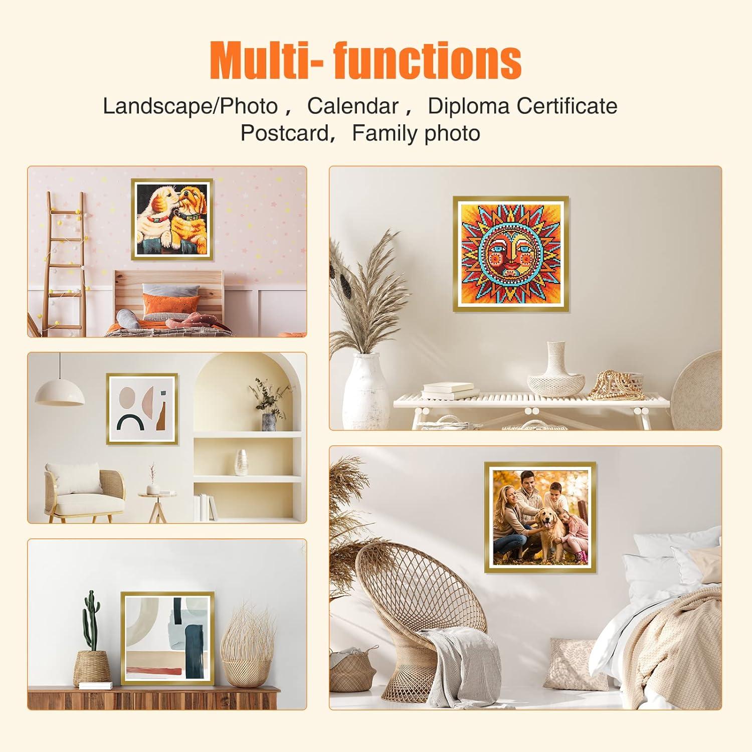 GHHKUD Upgraded 2Pack Diamond Painting Frames, Frames for 30x30cm Diamond Painting Canvas, Magnetic Diamond Art Frame Self-Adhesive, Diamond Painting Frames with Hooks for Wall Window Door (Gold)