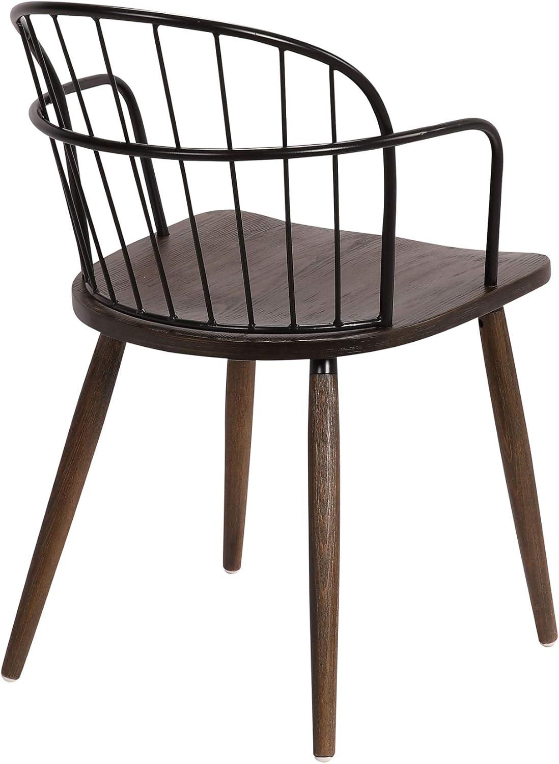 Metal Frame Side Chair with Open Backrest, Black and Brown - Saltoro Sherpi