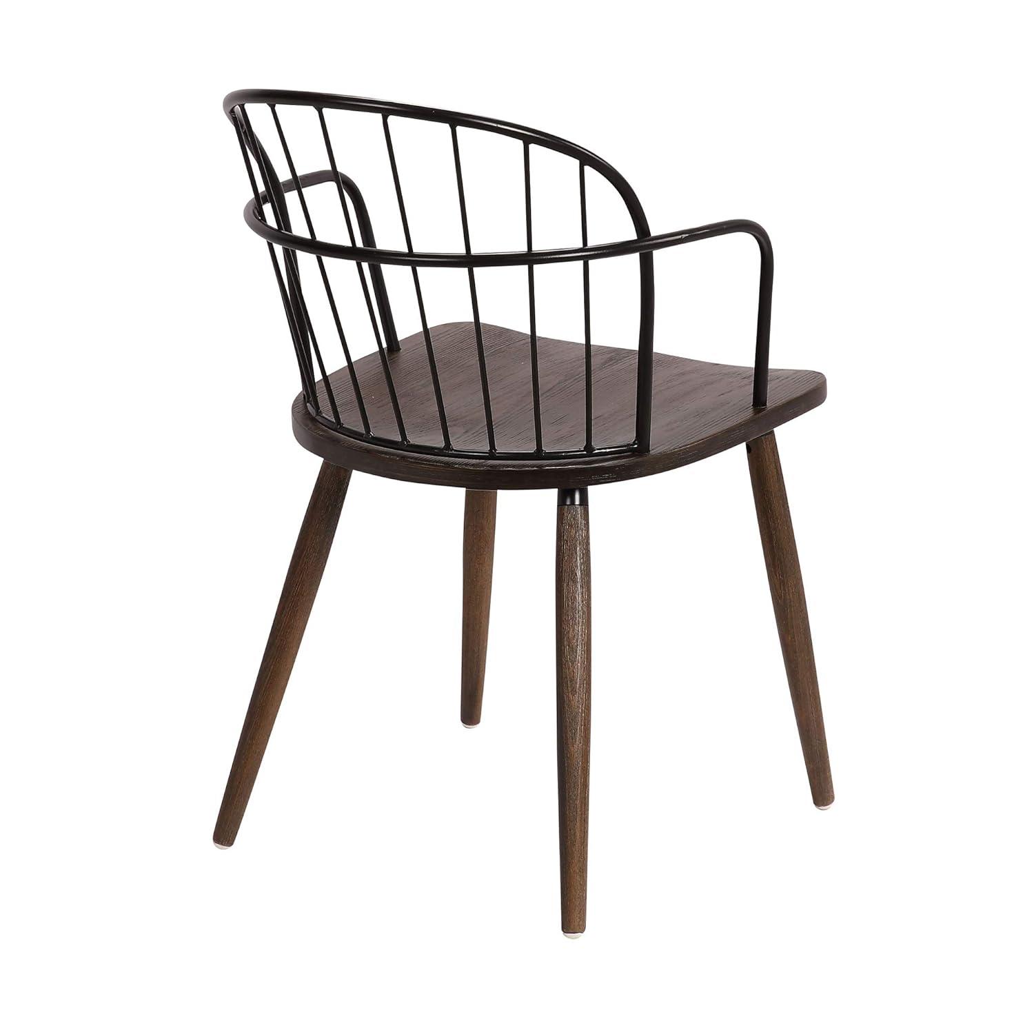 Metal Frame Side Chair with Open Backrest, Black and Brown - Saltoro Sherpi