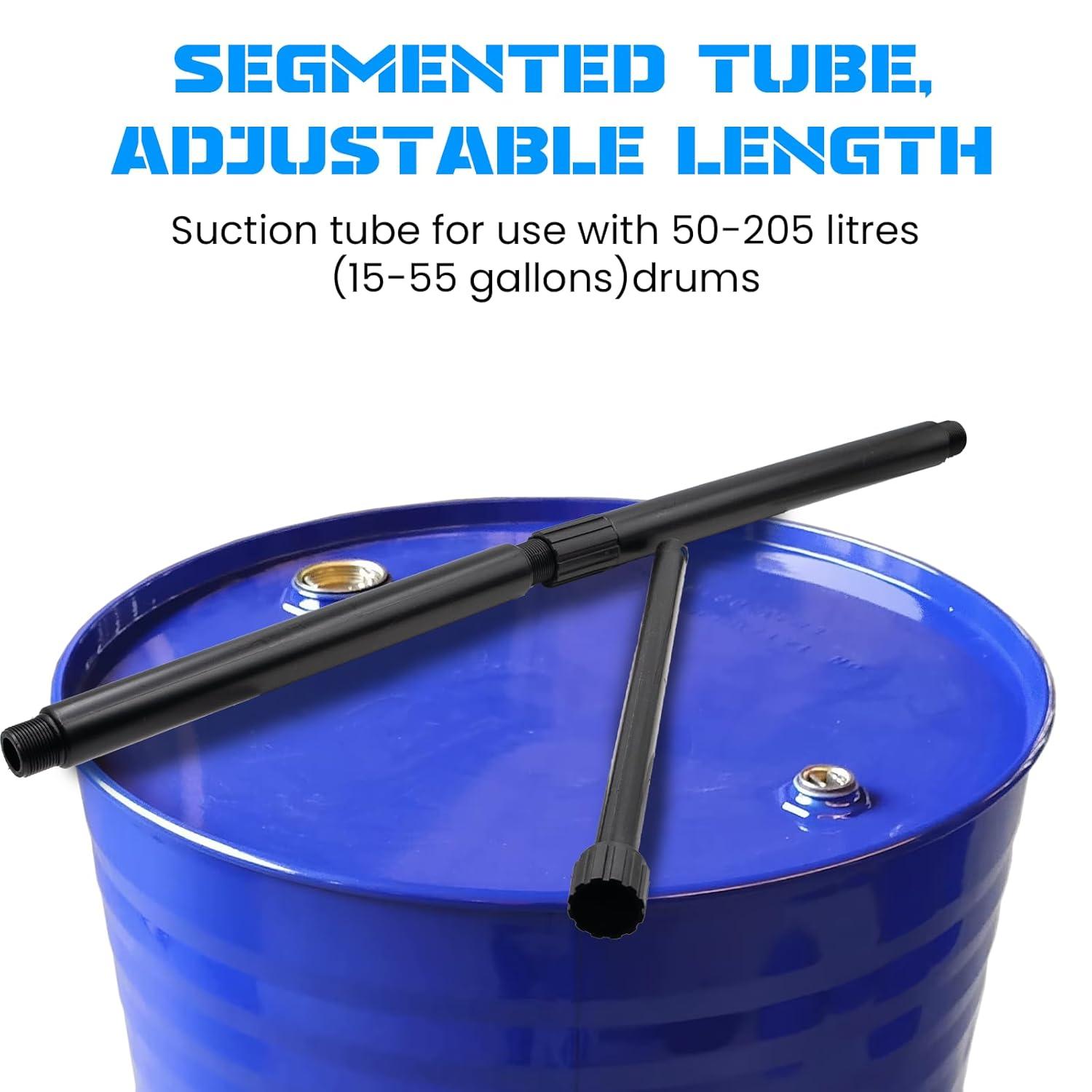 Lever-operated Drum Pumps.55 Gallon Plastic Hand Lever Drum Pump is 1 Pint Per Stroke.Lever Action Drum Pump for High Viscosity Oils, Agricultural Chemicals with 2 Meters of 3/4” Corrugated Hose
