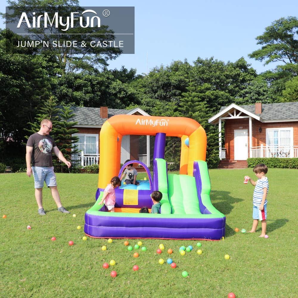 AirMyFun Bounce House for Kids, Inflatable Bounce House with Slide, Jumping Bouncy Area with Air Blower, Suitable for Playing Outdoor and Indoors, Continuous Blower Included