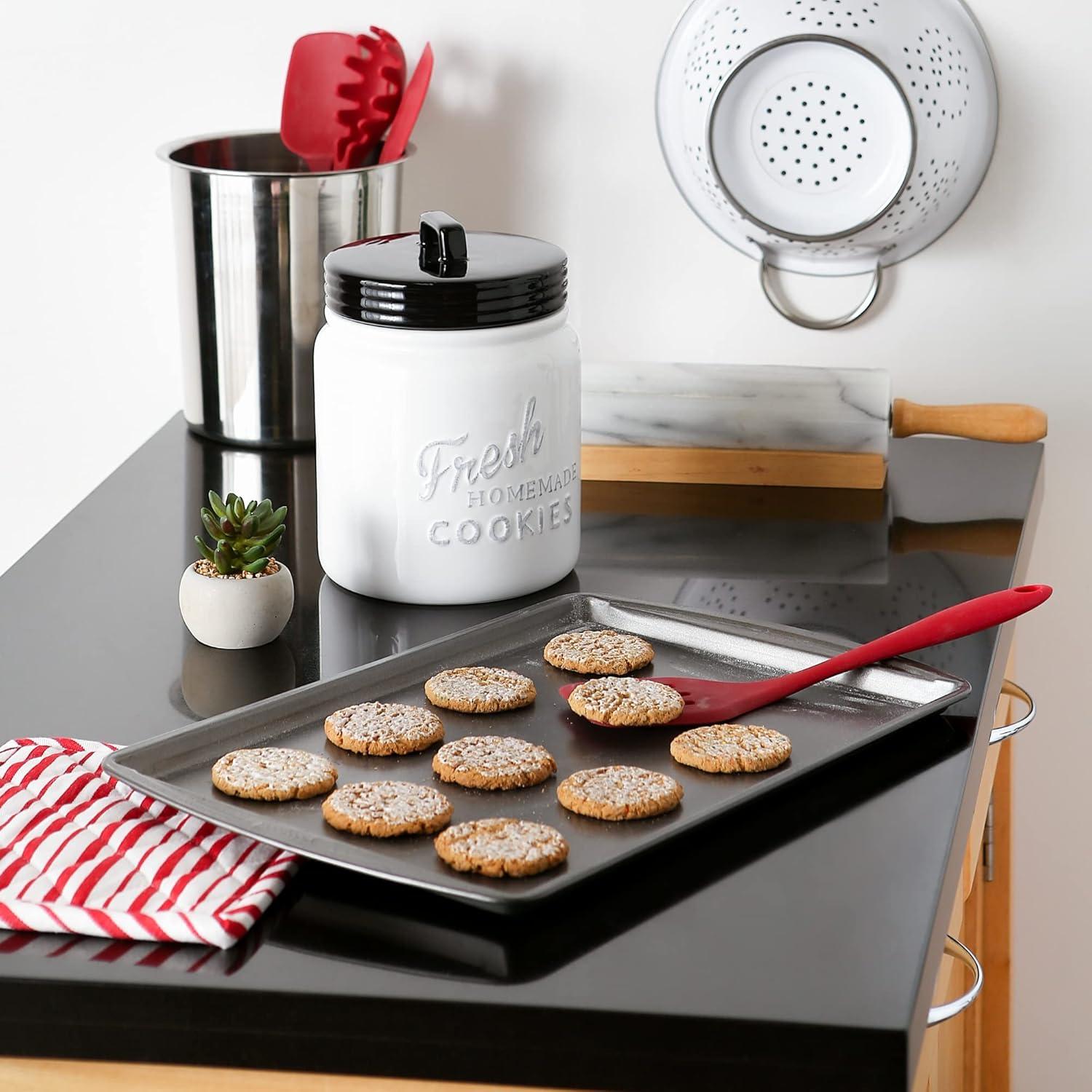 Contemporary Black and White Ceramic Canister Set with Black Lids