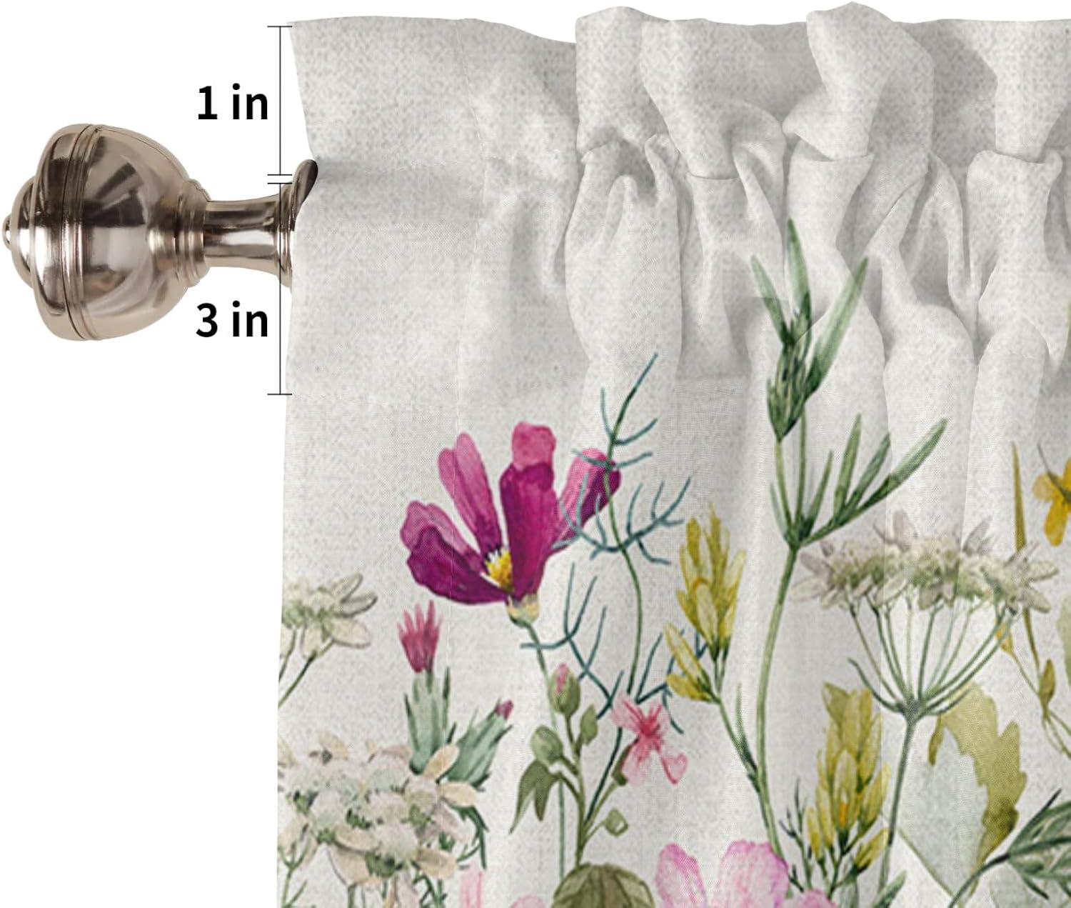 Spring Watercolor Floral Print Valance with Rod Pocket, 54" x 18"