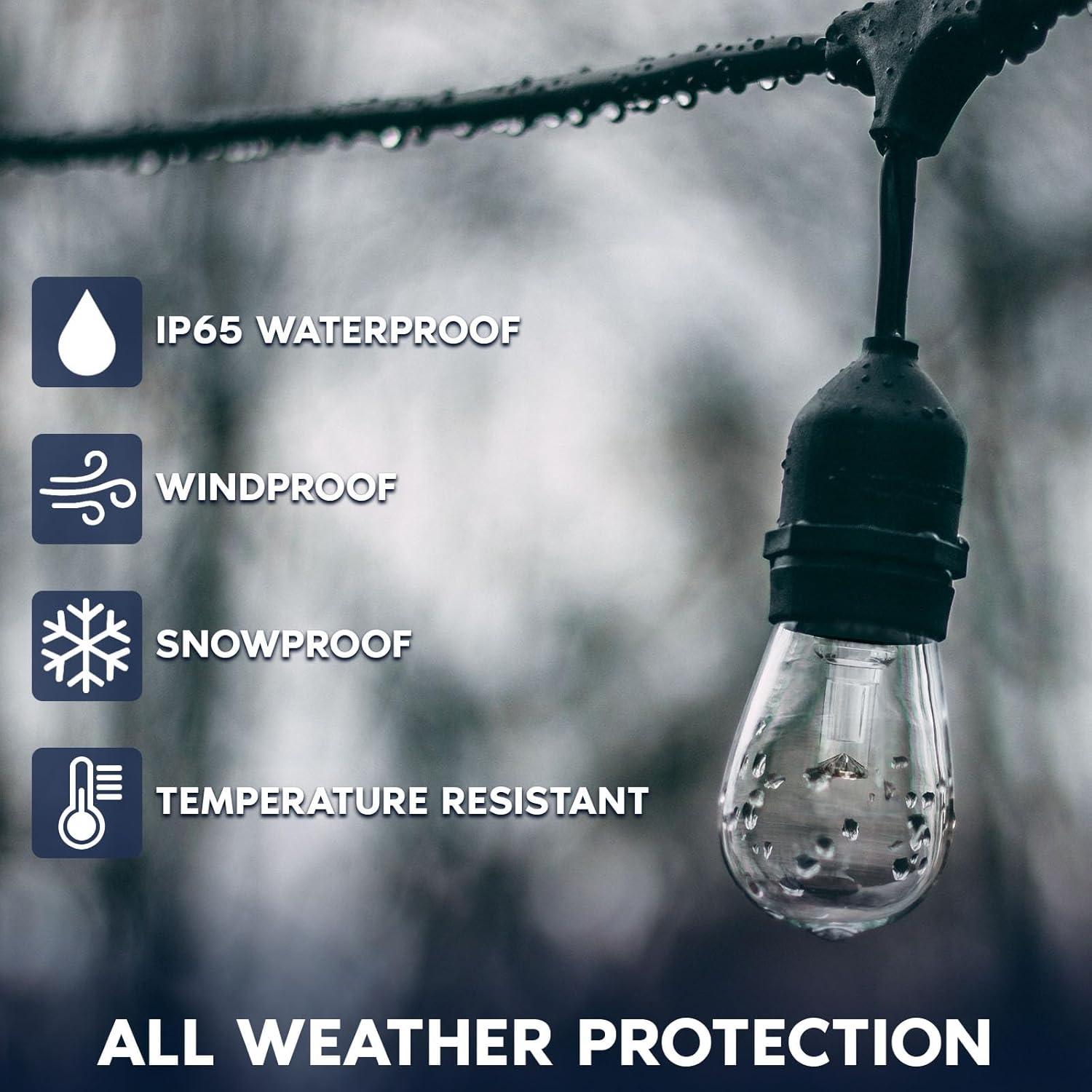 Luxrite 24FT LED RGBW Outdoor String Lights, Remote Control Color Changing Cafe Lights, Commercial Grade Waterproof, 12 Edison S14 Shatterproof Bulbs, IP65, Dimmable Outside Hanging Lights for Patio