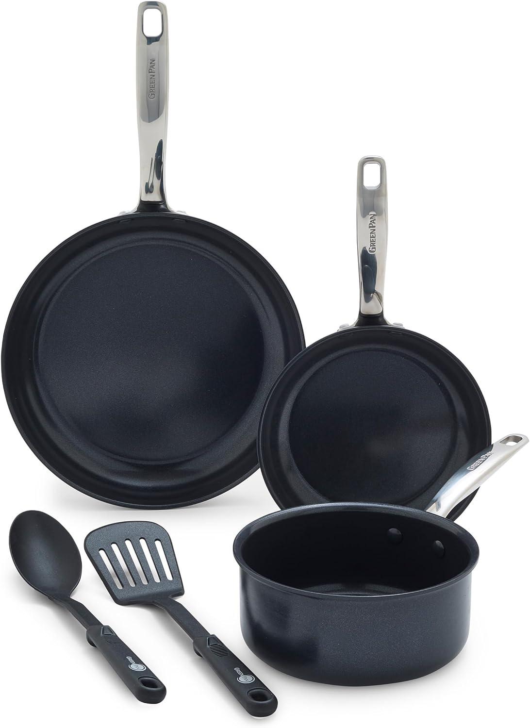 GreenPan GreenPan Chatham Black Prime Midnight Healthy Ceramic Nonstick, 5 Piece Cookware Set