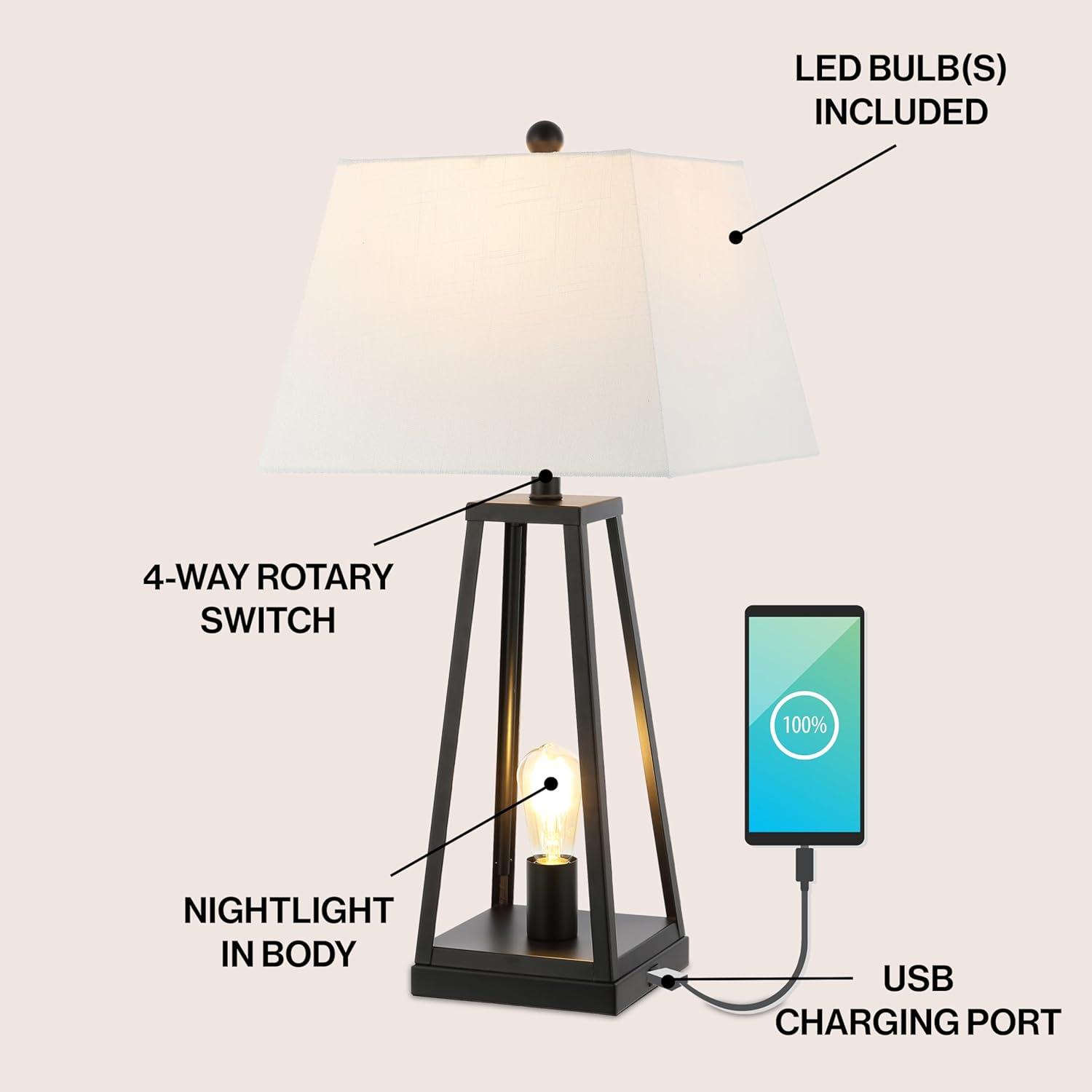 JONATHAN Y Noah 28.5" Classic Industrial Iron Nightlight LED Table Lamp with USB by JONATHAN  Y