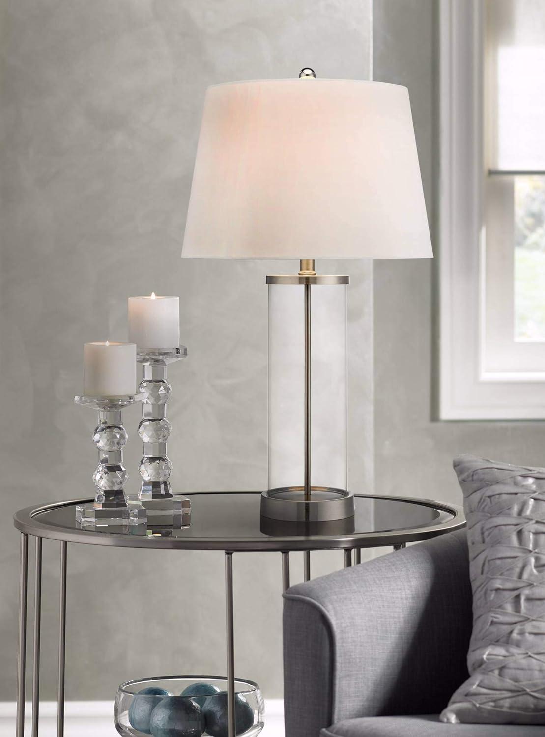 26.25" Clear Glass Cylinder Table Lamp with White Drum Shade