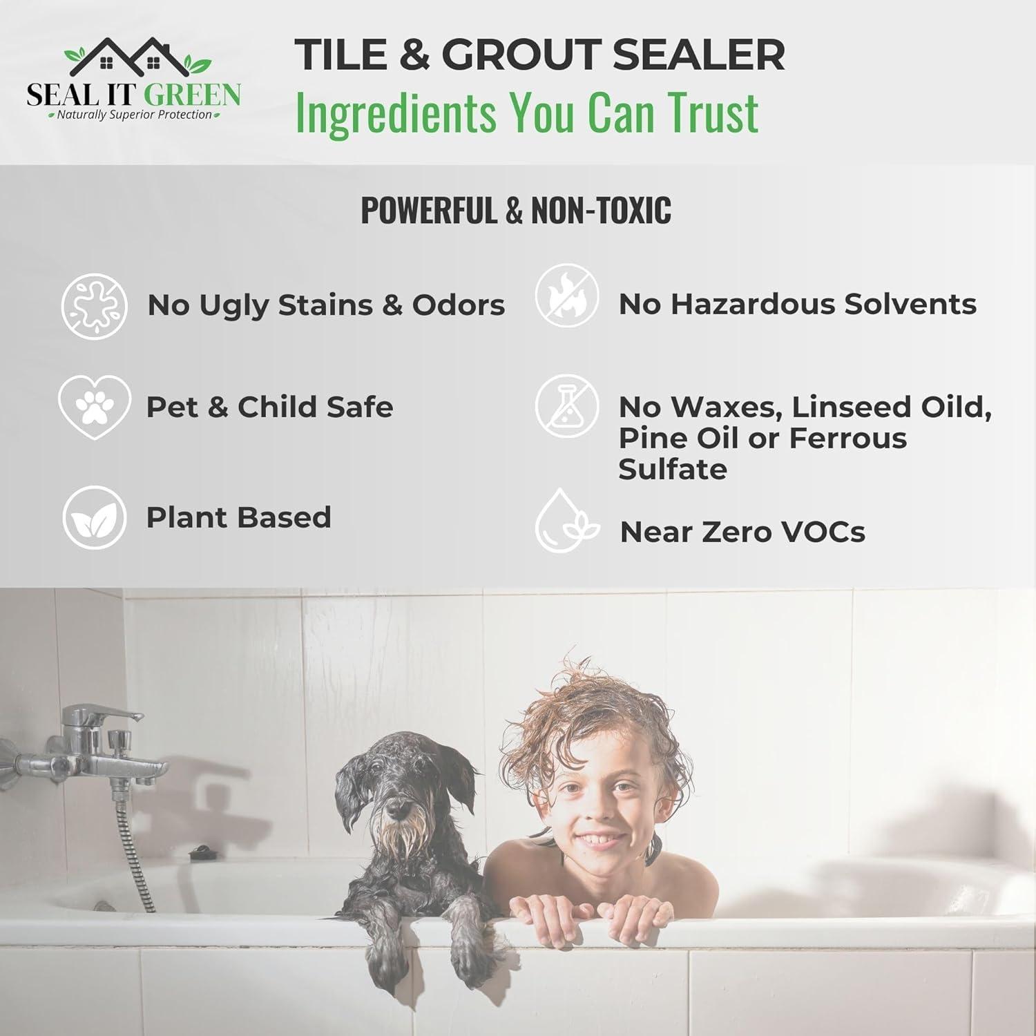 Seal It Green Grout, Granite, Stone, And Tile Sealer - Eco Friendly Deep Penetrating Protectant-No More Mold, Mildew Or Food Stains.