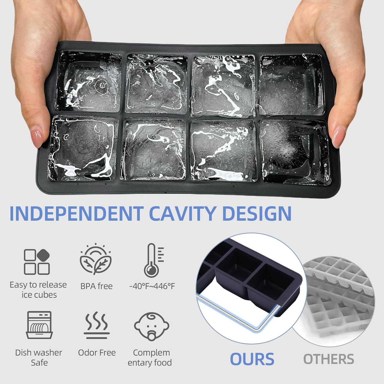 Large Ice Cube Tray for Whiskey: Big Square Ice Cube Maker for Cocktail - 2Pack Silicone Old Fashioned Ice Cube Trays - 2inch Huge Cubed Ice Trays for Whisky