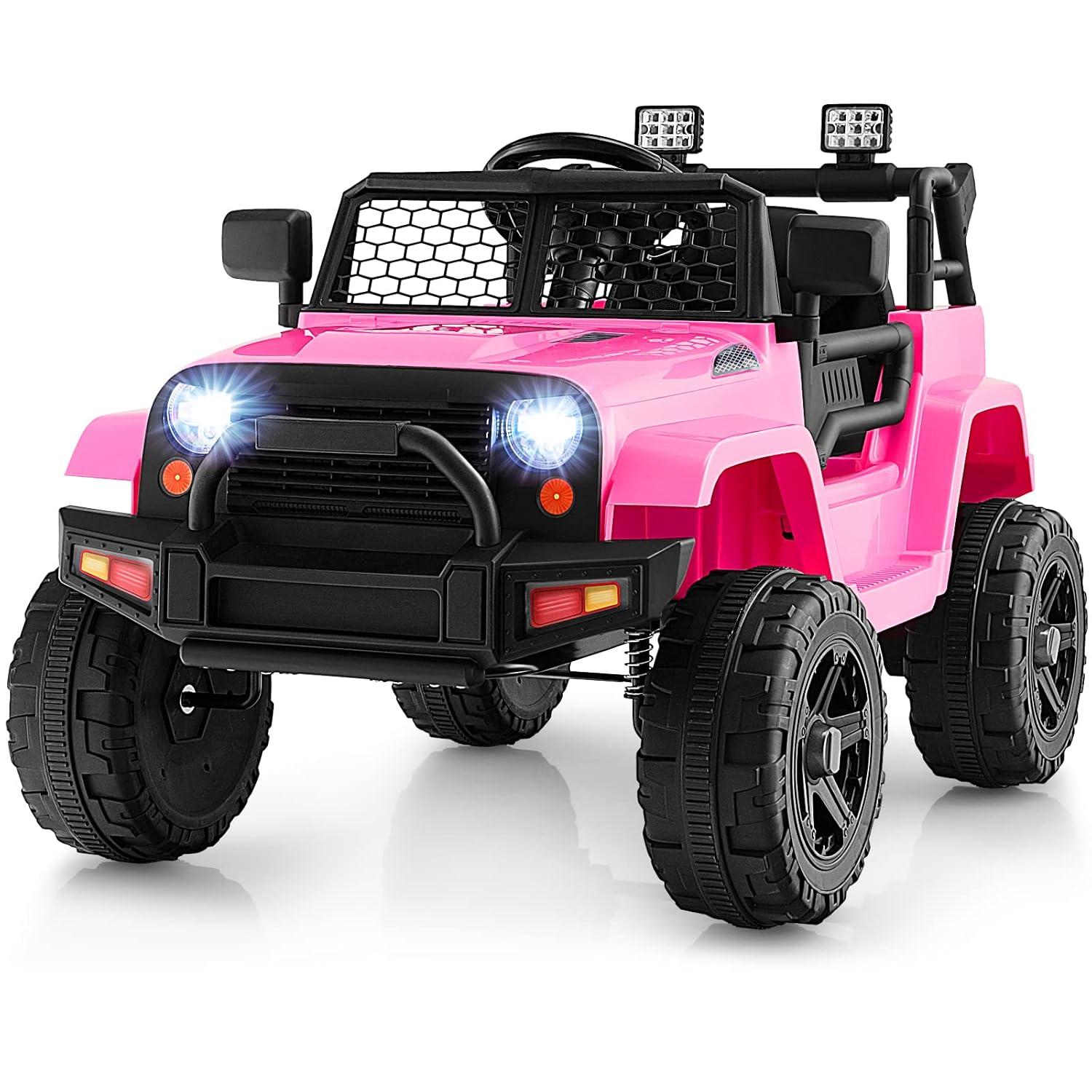 Costway 12V Kids Ride On Car Electric Vehicle Jeep with Parental Remote Music Horn Headlights Slow Start Function Pink