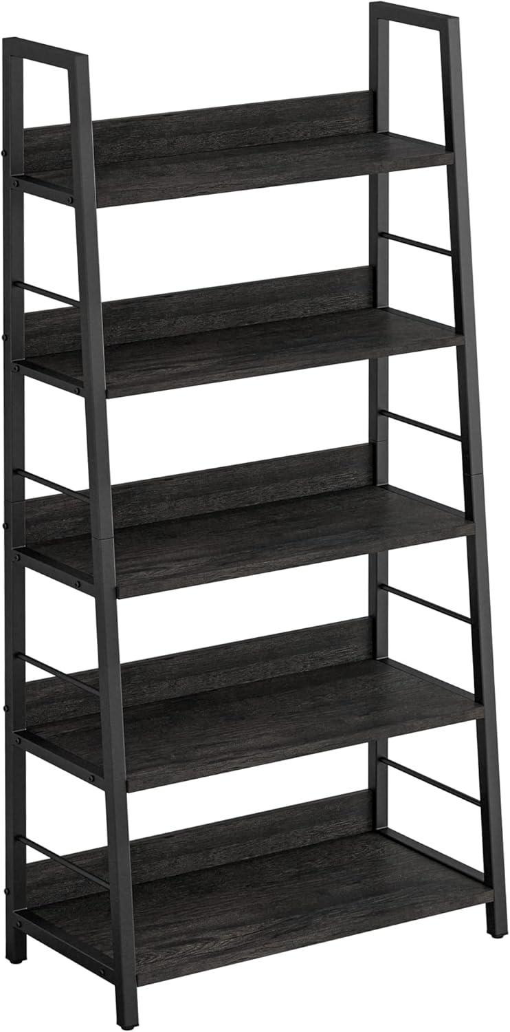 IRONCK Industrial Bookshelves and Bookcases, Ladder Shelf 5 Tier with Metal Frame for Living Room, Home Office, Charcoal Grey