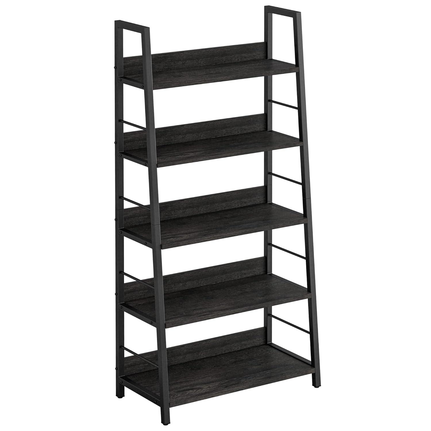 IRONCK Industrial Bookshelves and Bookcases, Ladder Shelf 5 Tier with Metal Frame for Living Room, Home Office, Charcoal Grey