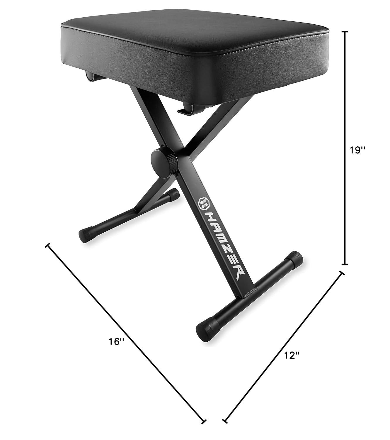 Hamzer Cushioned Piano Bench, Adjustable Keyboard Stool Chair - Foldable & Portable w/ Padded Cushion, Black