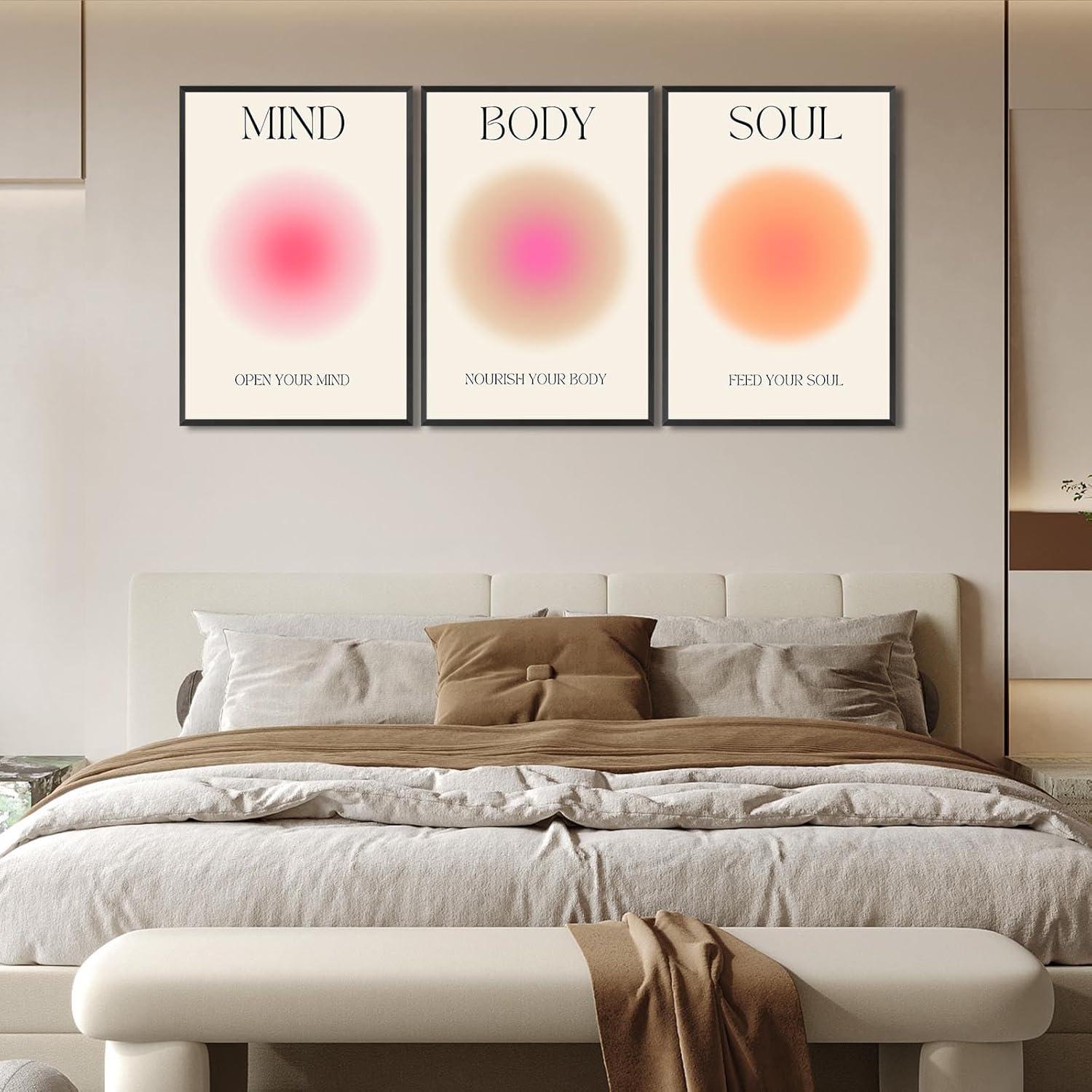 Asdg12s-Positive Aura Posters for Room Aesthetic 3 Piece Colorful Aura Grainy Gradient Canvas Wall Art Spiritual Soul Body Mind Quote Print Painting Danish Pastel Home Wall Decor for Bedroom