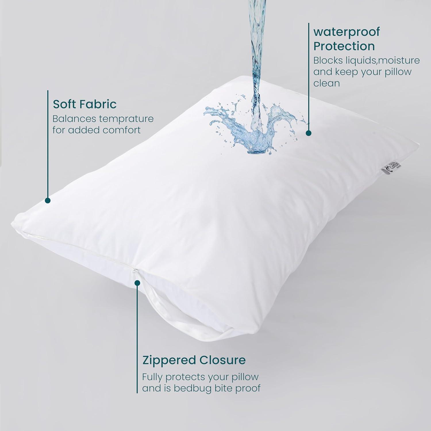 Waterproof Pillow Protectors with Zipper King Size - 2 Pack Waterproof Zippered Pillowcases Encasement, Breathable Protective Pillow Covers 20 x 38 Inches