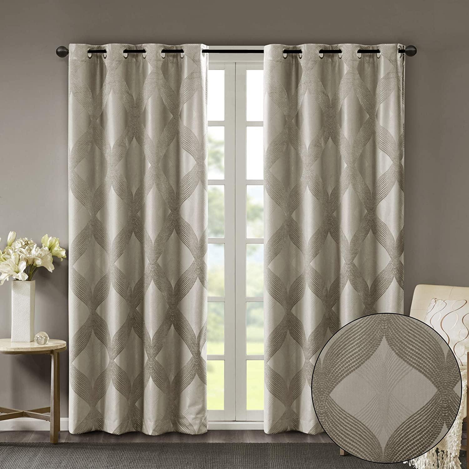 Madison Park Bentley Ogee Knitted Jacquard Geometric Total Blackout Single Curtain Panel
