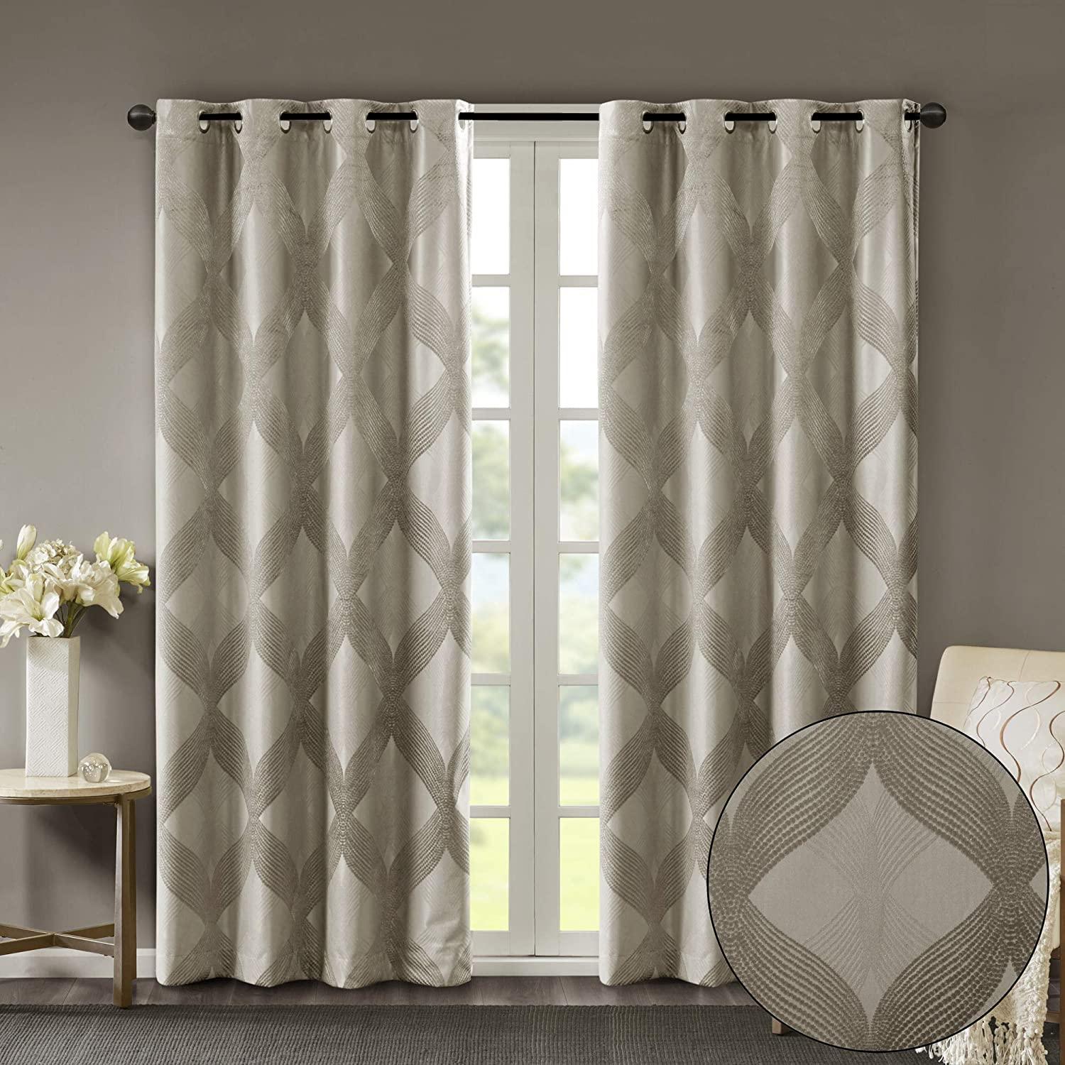 Madison Park Bentley Ogee Knitted Jacquard Geometric Total Blackout Single Curtain Panel