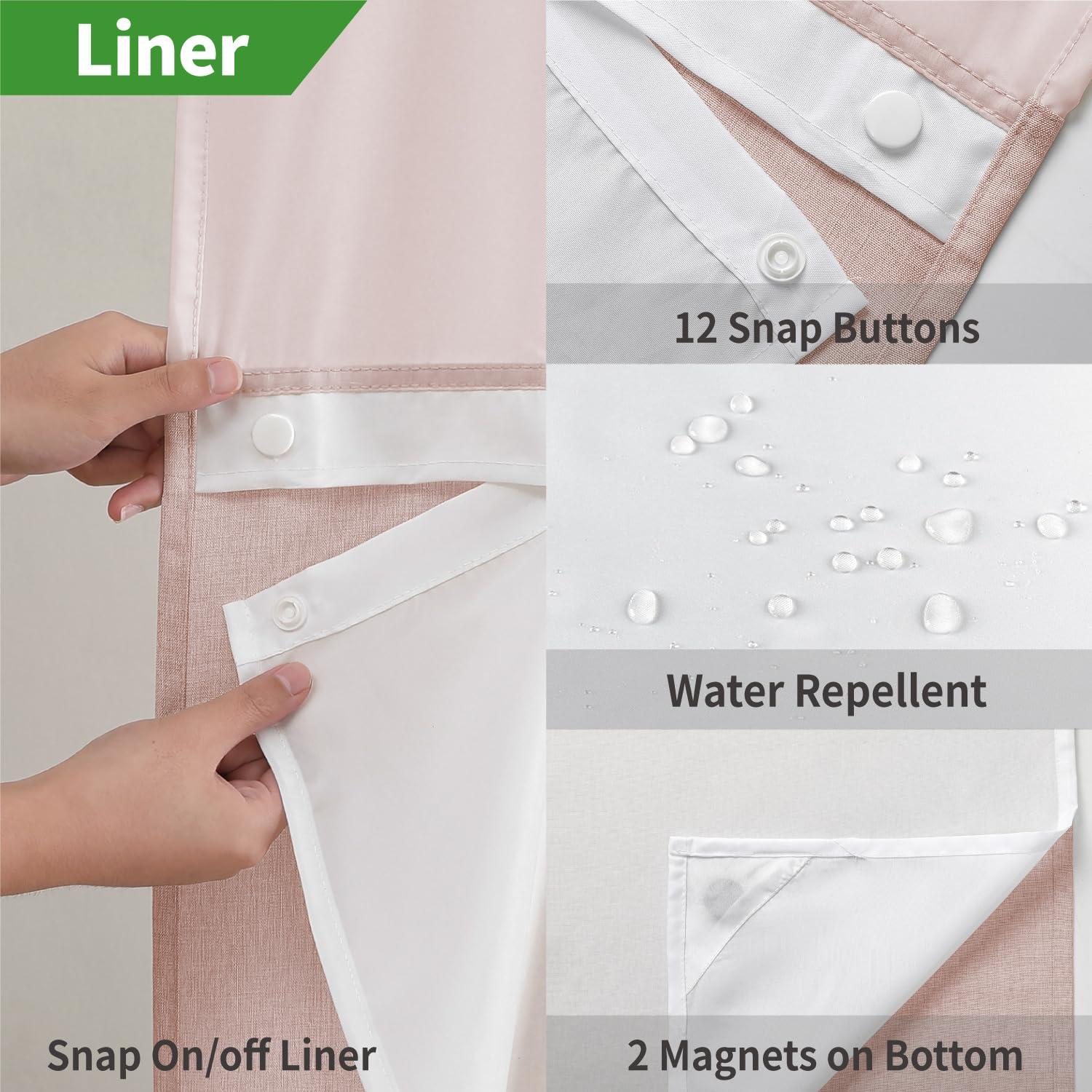 Latitude Run® No Hooks Needed Linen Textured Shower Curtain with Snap-in Fabric Liner Set,with Mesh Top Window