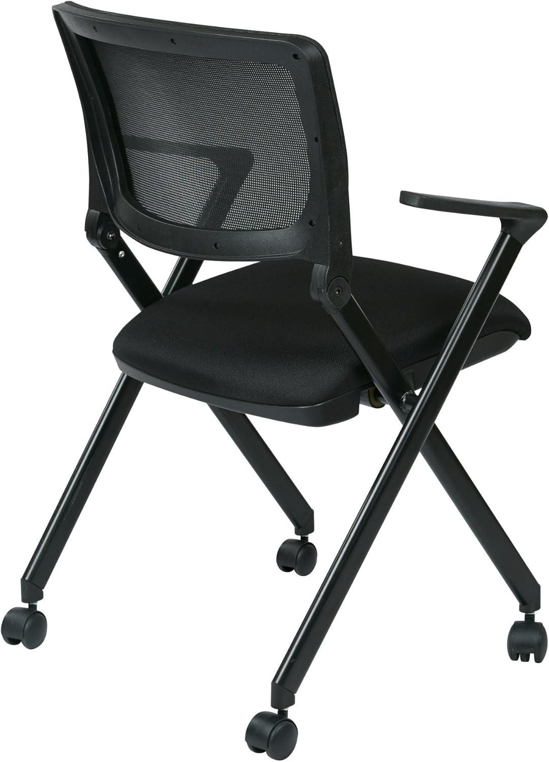 Office Star Products Folding Chair with breathable Mesh Back and Icon Black Seat in Black Finish Frame, 2-Pack