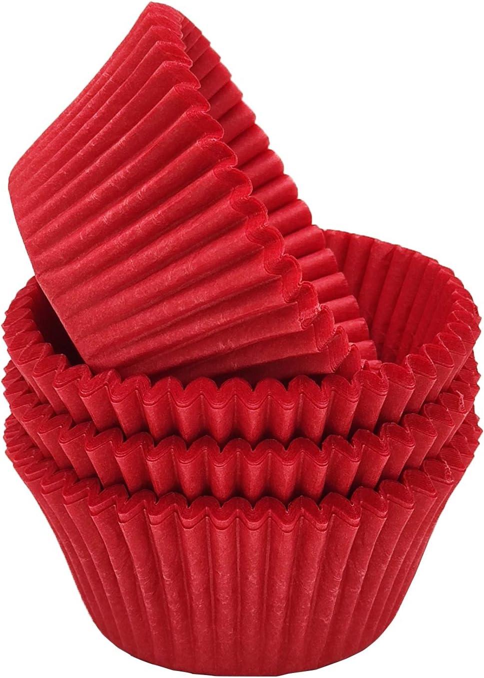 Vibrant Red Greaseproof Paper Cupcake Liners, Standard Size, 100-Count