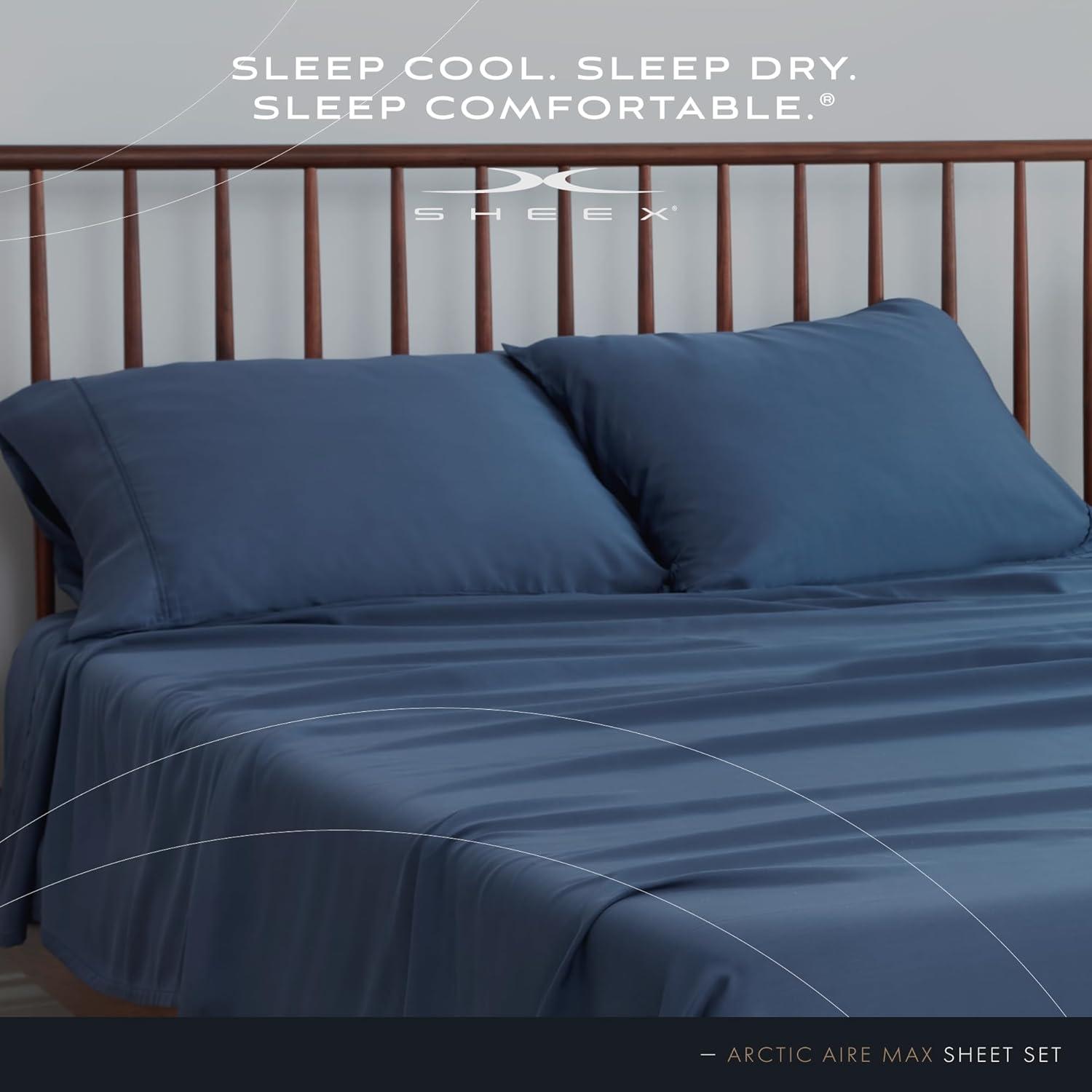 SHEEX Arctic Aire Max Sheet Set with 2 Pillowcases, Queen - Soft as Silk - 100% Tencel Lyocell Sateen - Cooling - Breathable - Moisture-Wicking, Denim