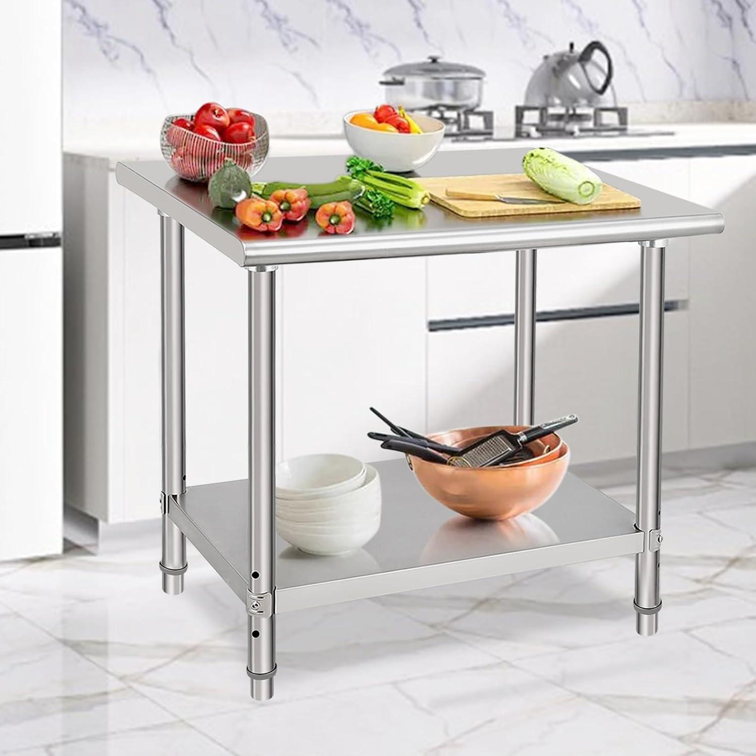 Stainless Steel Table Commercial Work Table,NSF Three Layer Workbench Heavy Duty Prep Worktable