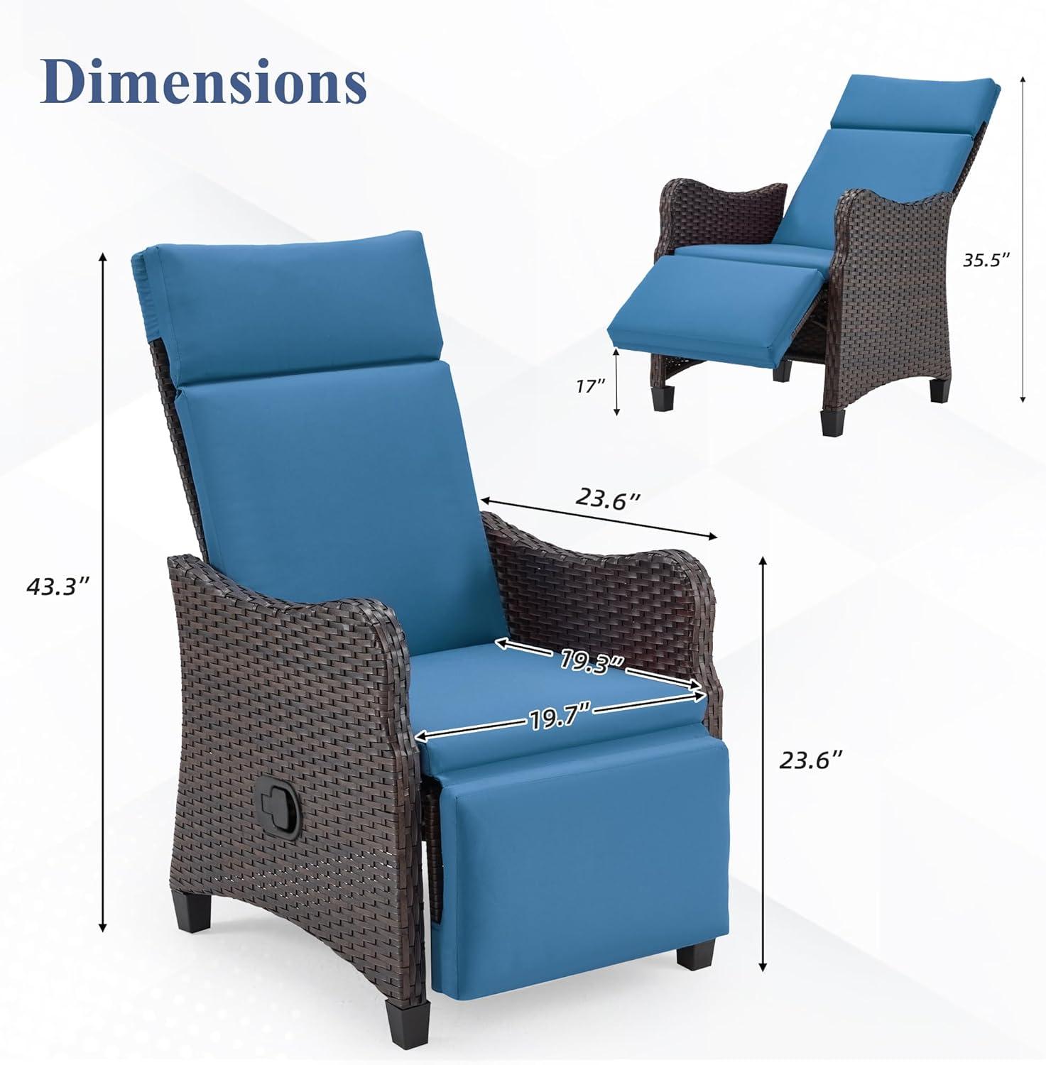 Outdoor Chair Set of 2,Adjustable Balcony Chair,Navy Blue