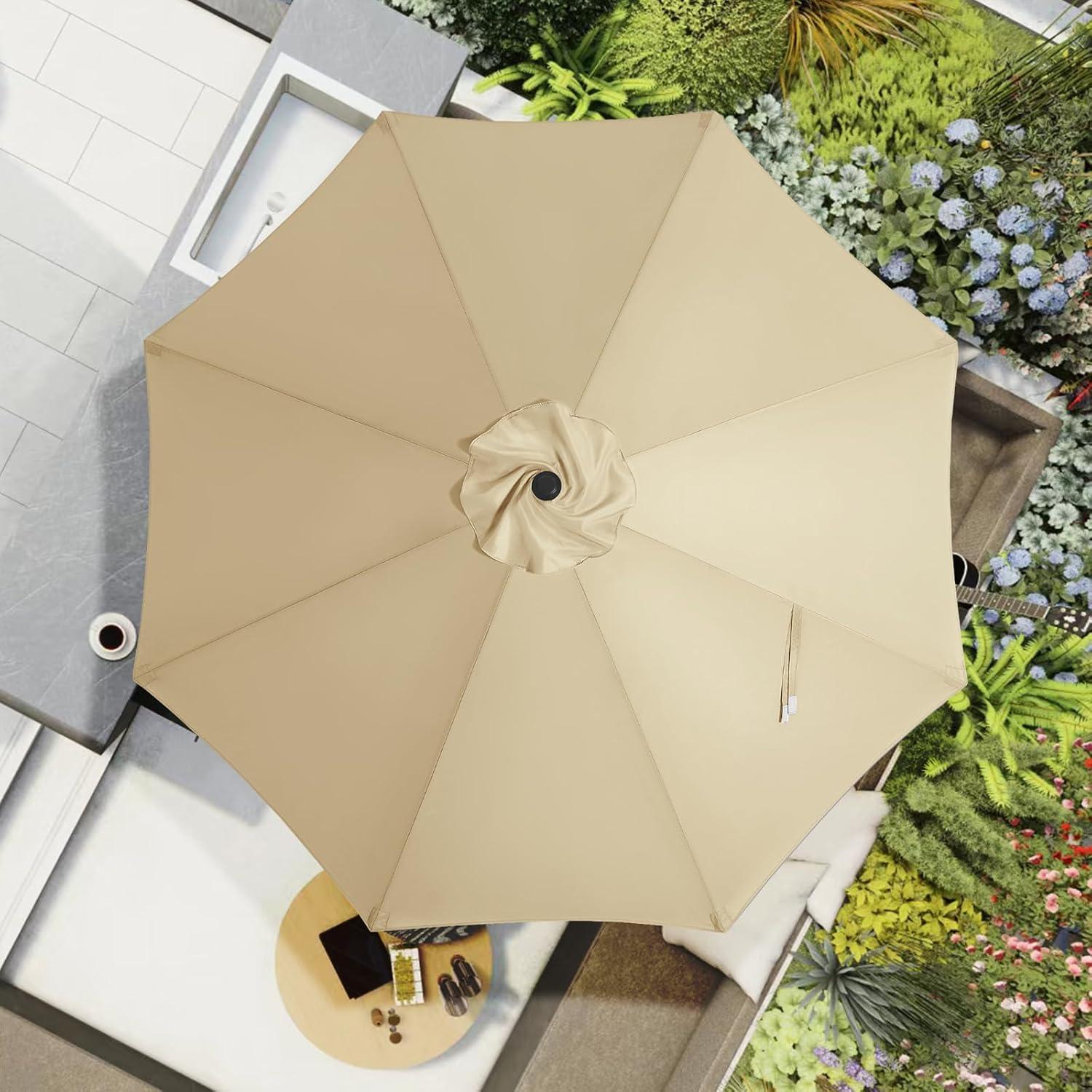 MASTERCANOPY Patio Umbrella 9 ft Replacement Canopy for 8 Ribs-Beige Canopy Only