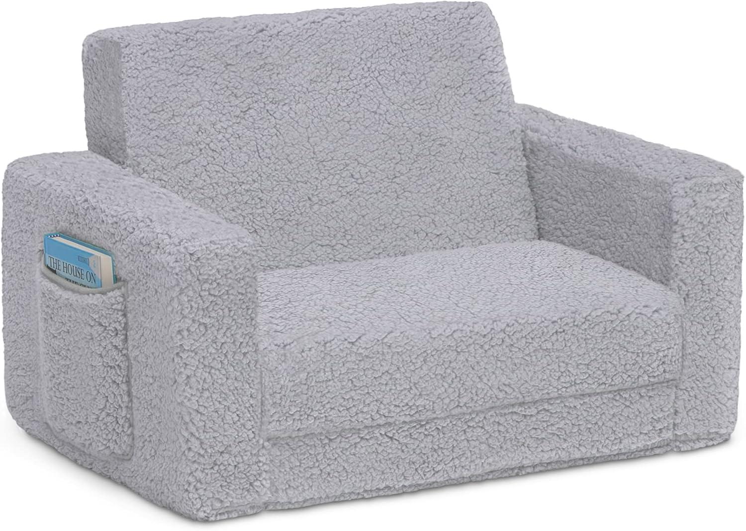 Delta Children Kids' Cozee Flip-Out Faux Shearling 2-in-1 Convertible Chair - Gray