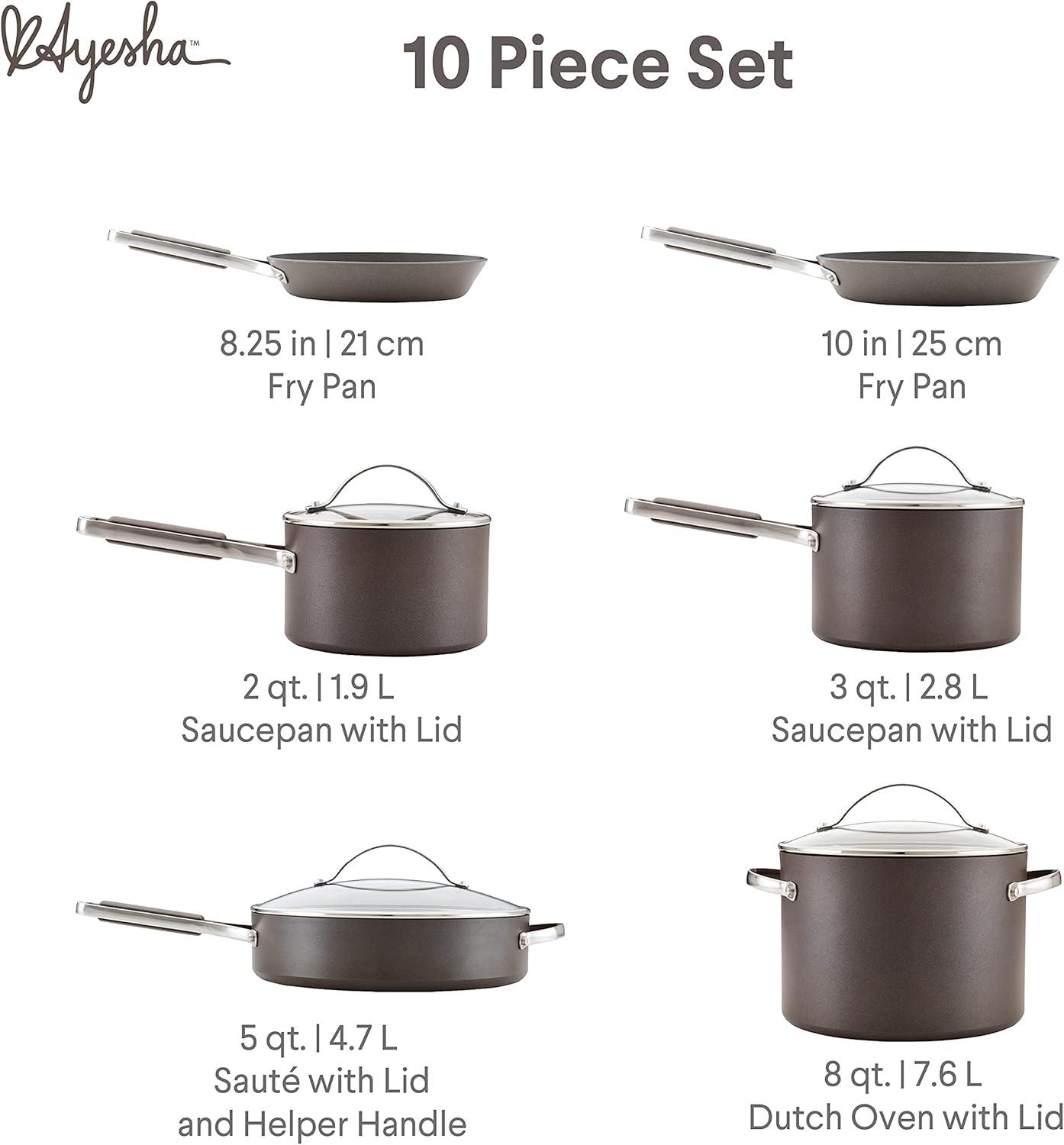 Charcoal Hard Anodized 10-Piece Nonstick Cookware Set