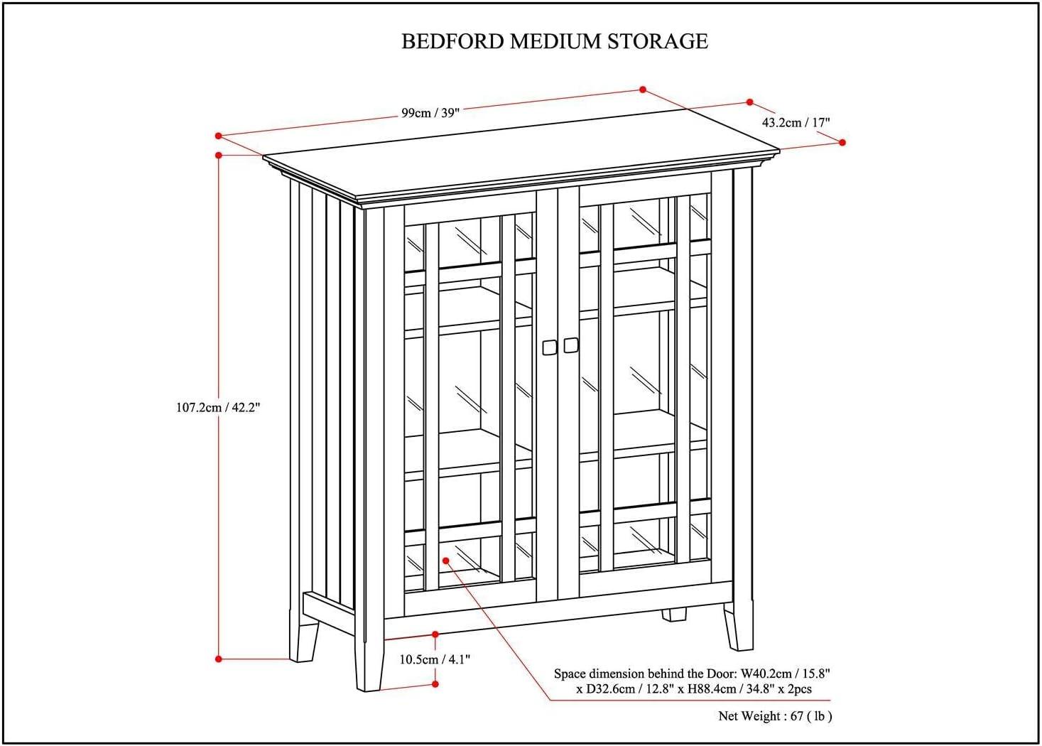 Simpli Home Bedford Wood 39" Transitional Medium Cabinet in Brown