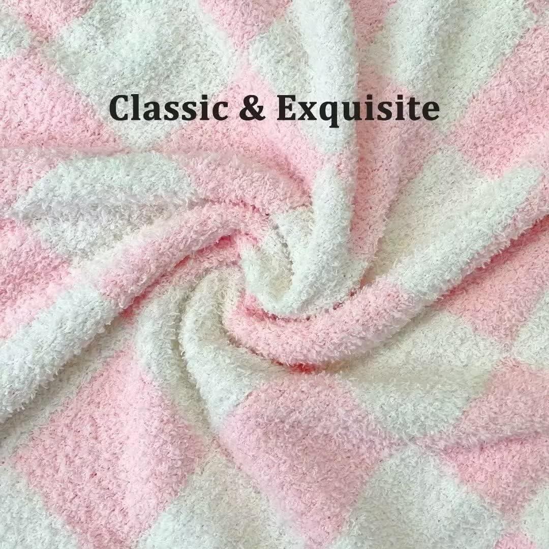 Blush Pink and White Reversible Fleece Throw Blanket