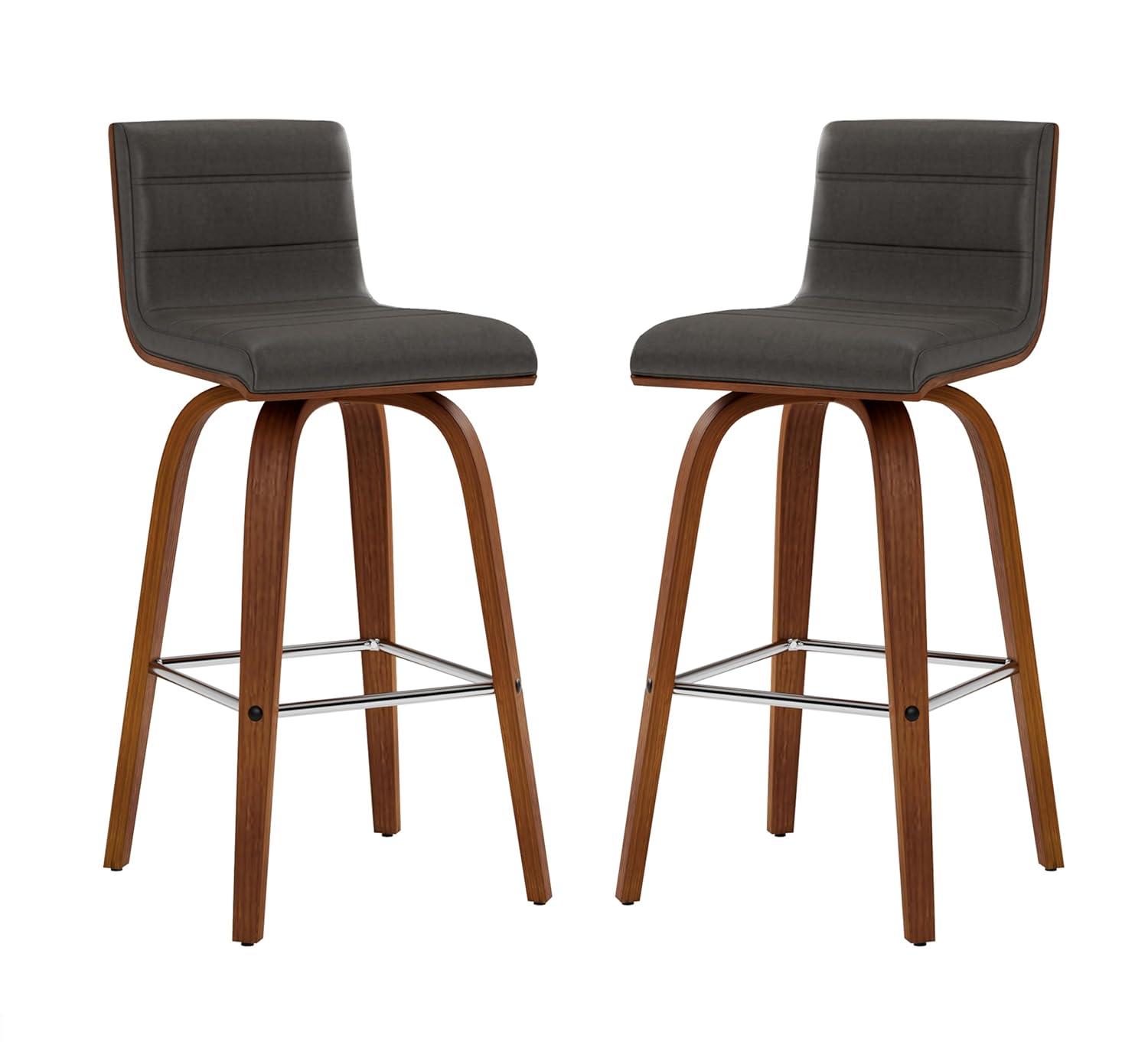 Vienna 26" Swivel Counter Stool in Walnut Wood Finish with Gray Faux Leather