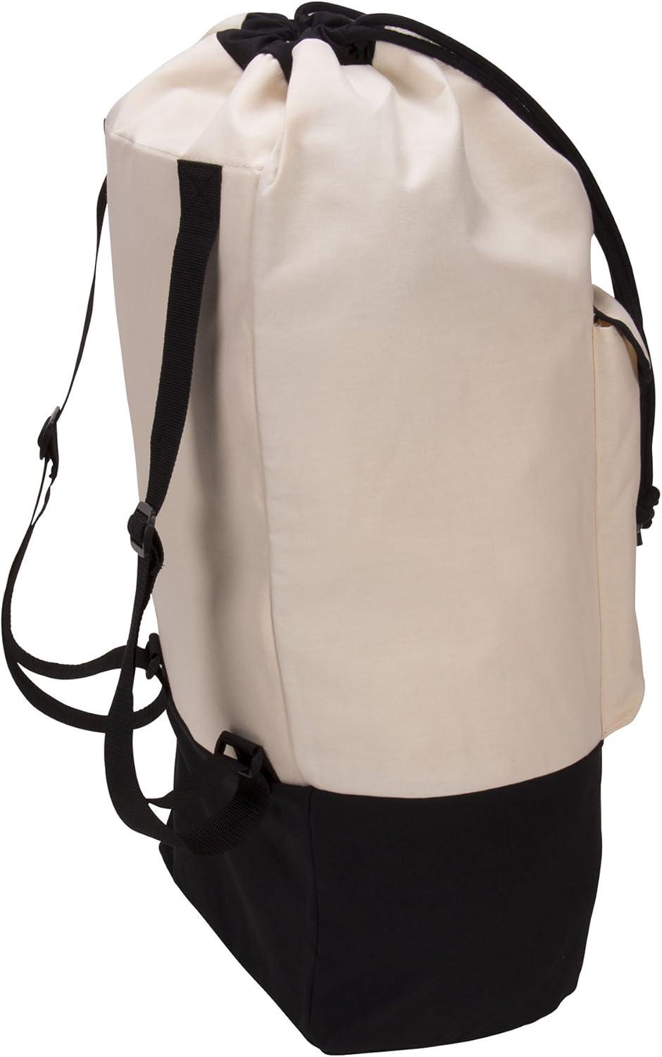 Household Essentials Backpack Duffel Laundry Bag Canvas Drawstring Cream/Black