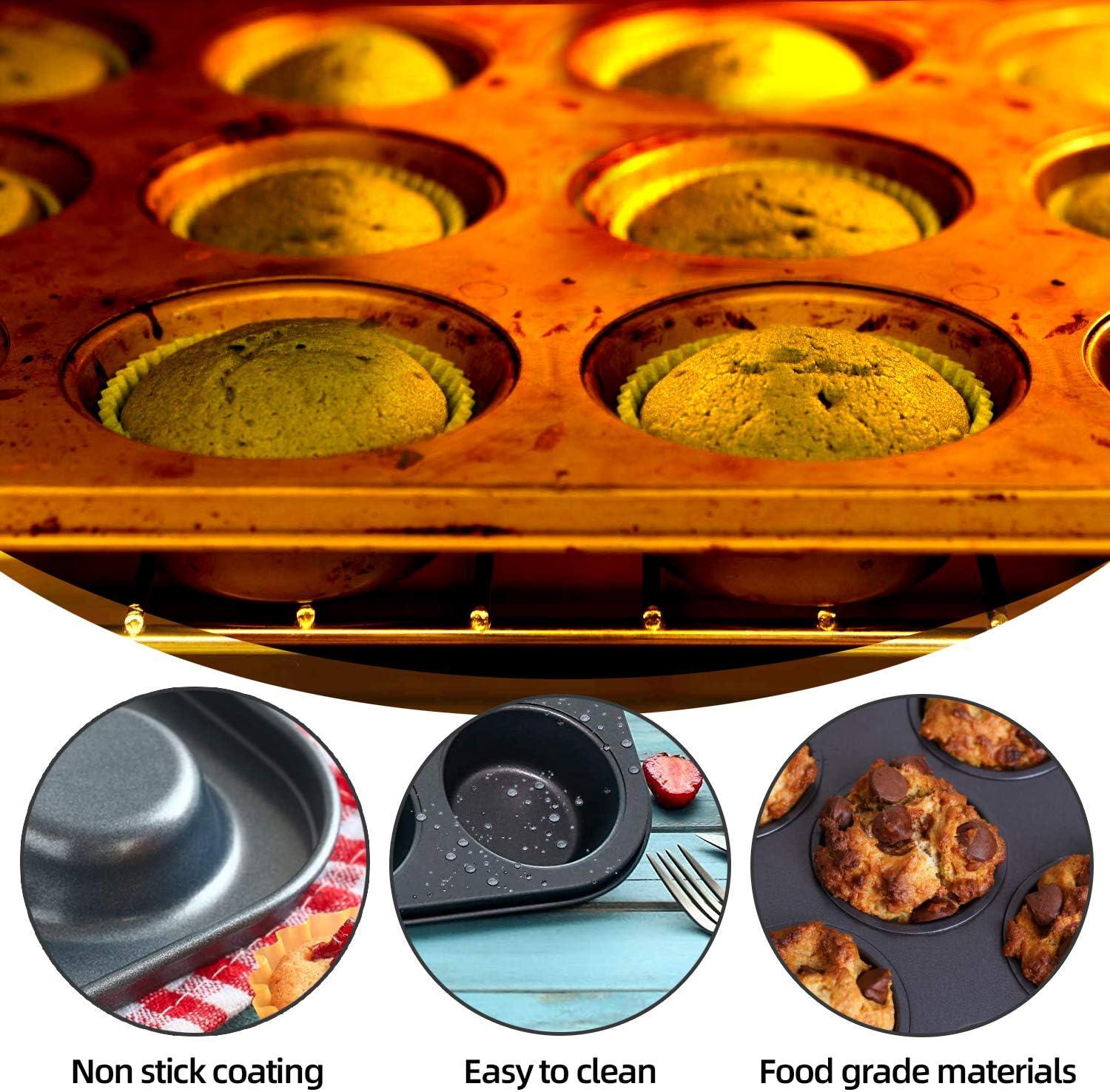 Muffin Pan, 12 Cupcake Pan, 2 Sets of Nonstick Brownie Bakeware Muffin Tin, Cupcake Tray, Baking Pan for Kitchen Oven, Black 13.9 x 10.5 x 1.2 inches