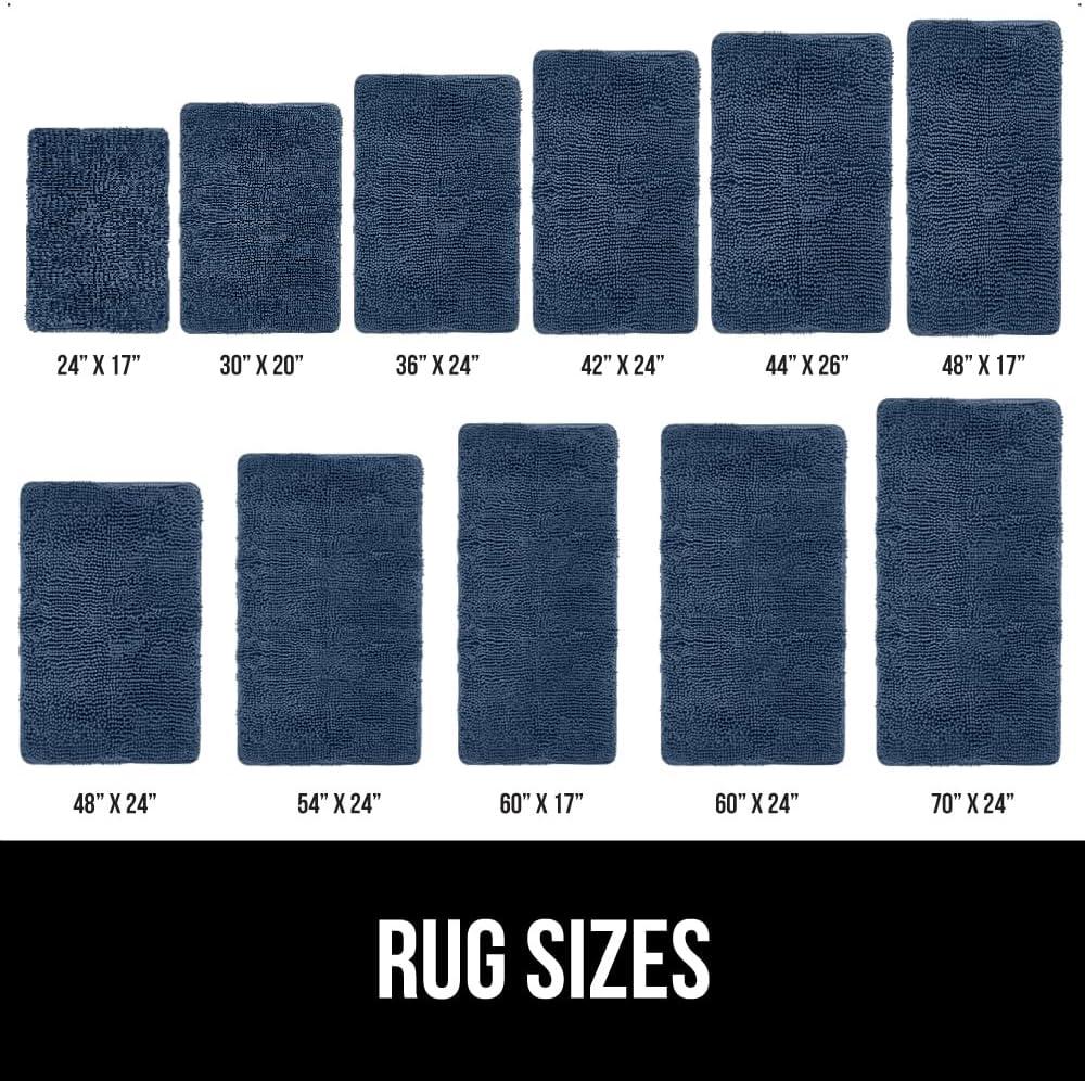 GORILLA GRIP Chenille Bath Rug 24x17, Rubber Backing Quick Dry Washable Microfiber Mats, Navy