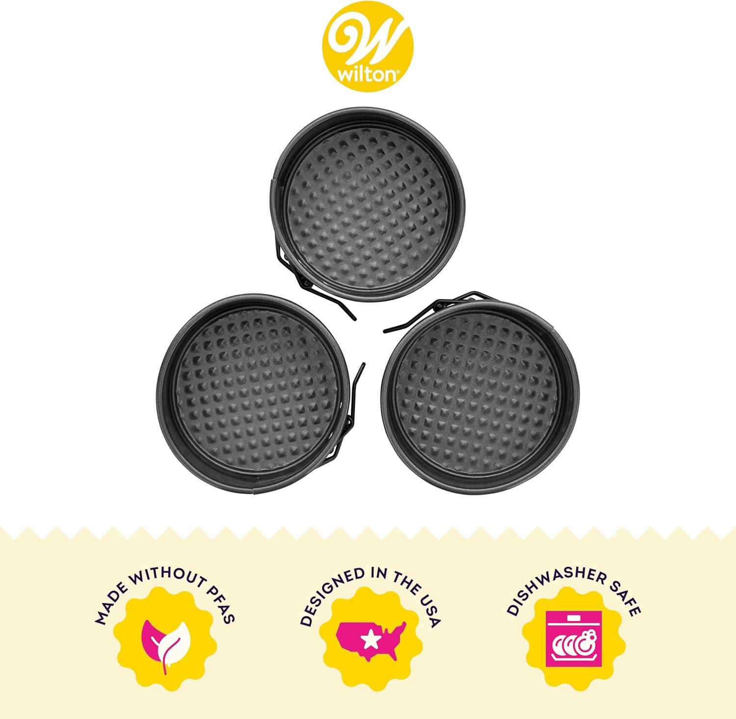 Wilton 4-Inch Mini Springform Pans for Mini Cheesecakes, Pizzas and Quiches, Durable Non-Stick Surface, Set 3-Piece