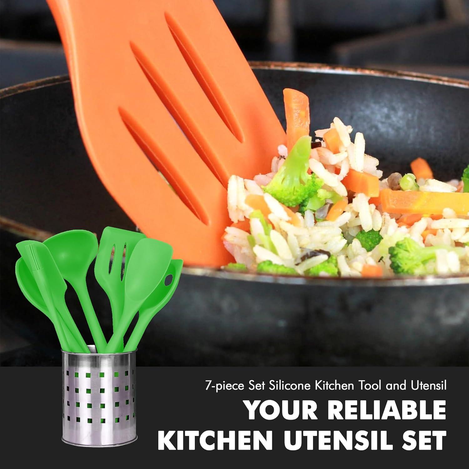 Chef Craft Premium Silicone Kitchen Tool and Utensil Set, 7 Piece Set, Green