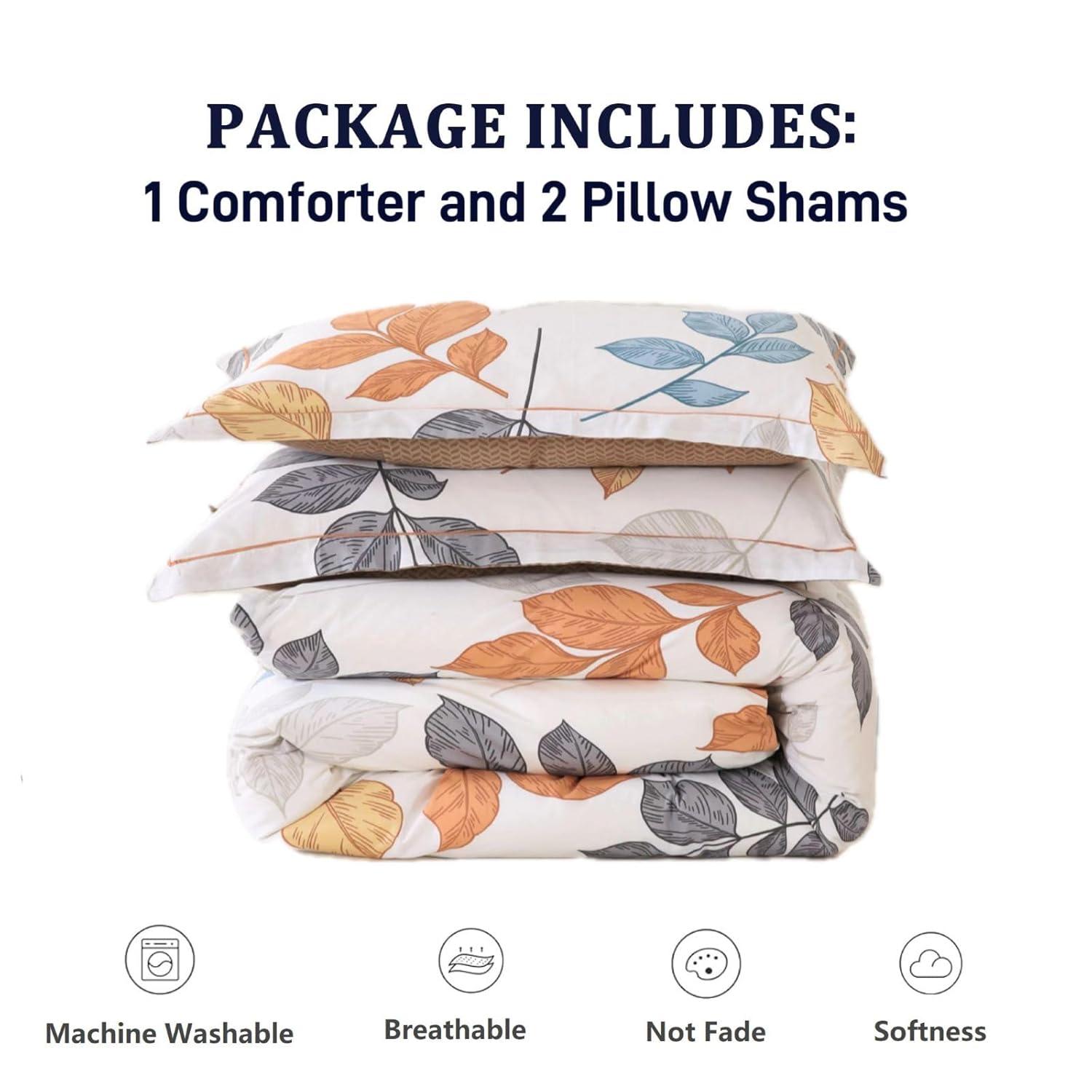 Queen White and Green Floral Reversible Microfiber Comforter Set